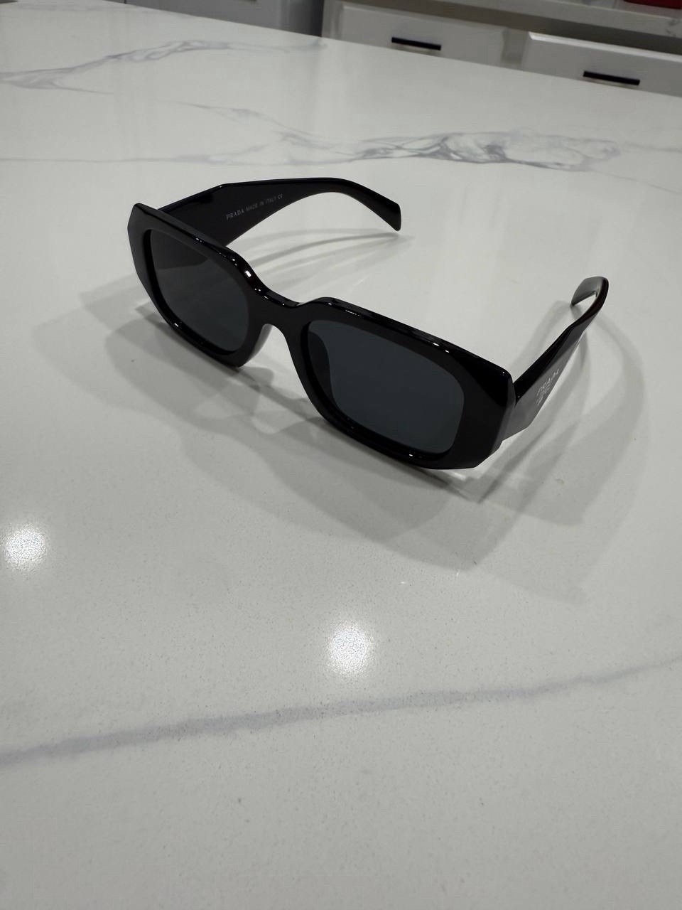 PRADA Milano Rectangle Sunglasses Black Plastic Frame Gray Tinted
