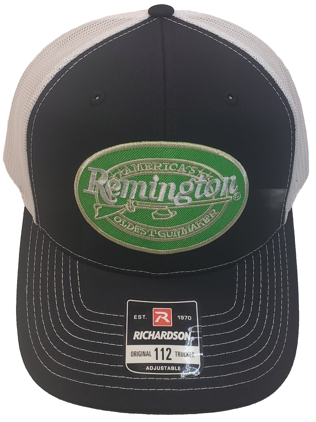 Remington Fire Arms Patch on Richardson 112 Trucker Hat Snapback Black/White