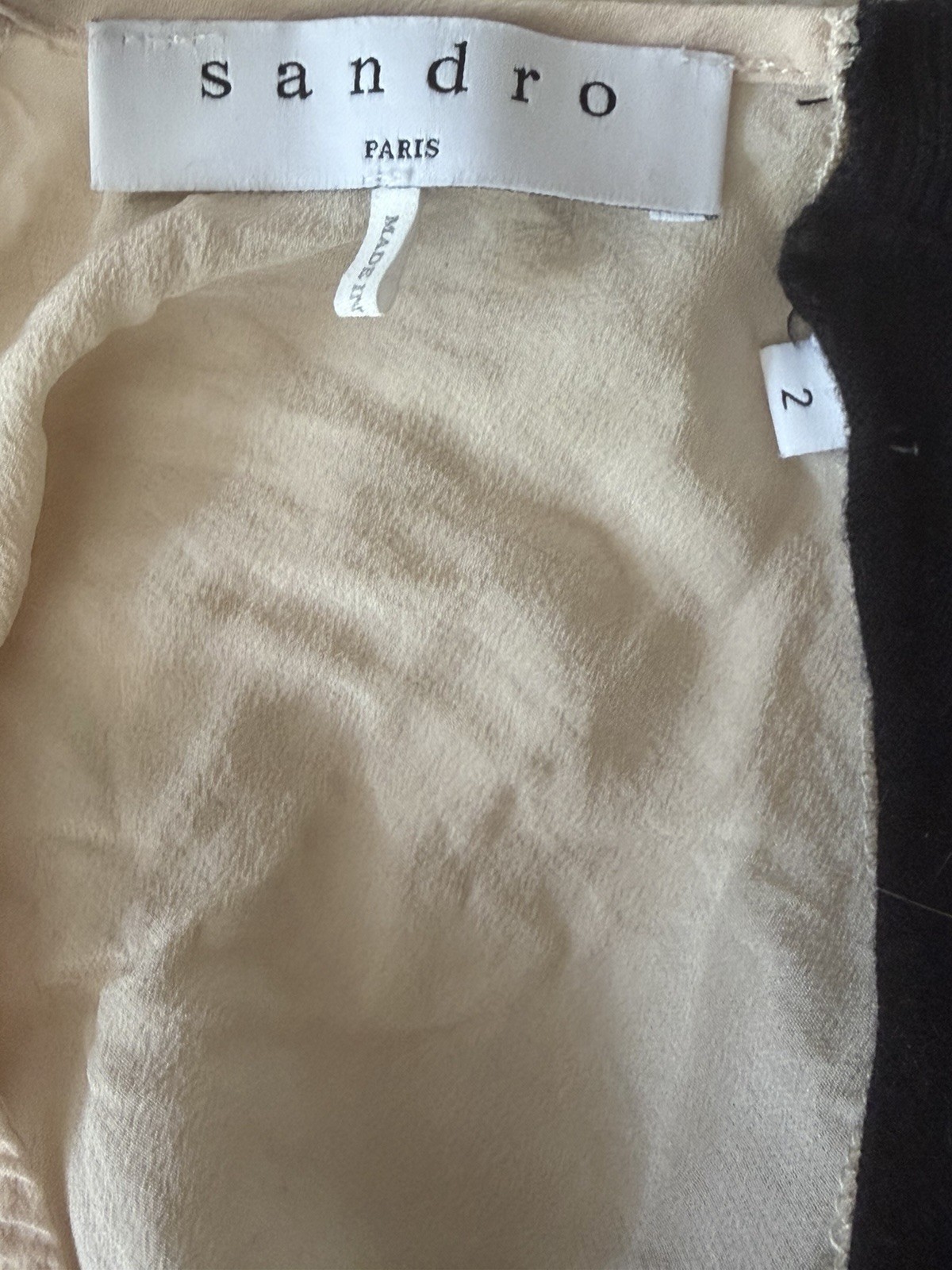 Sandro Womens Black Knit Pullover Sweater Beige Silk Back Tie Size 2