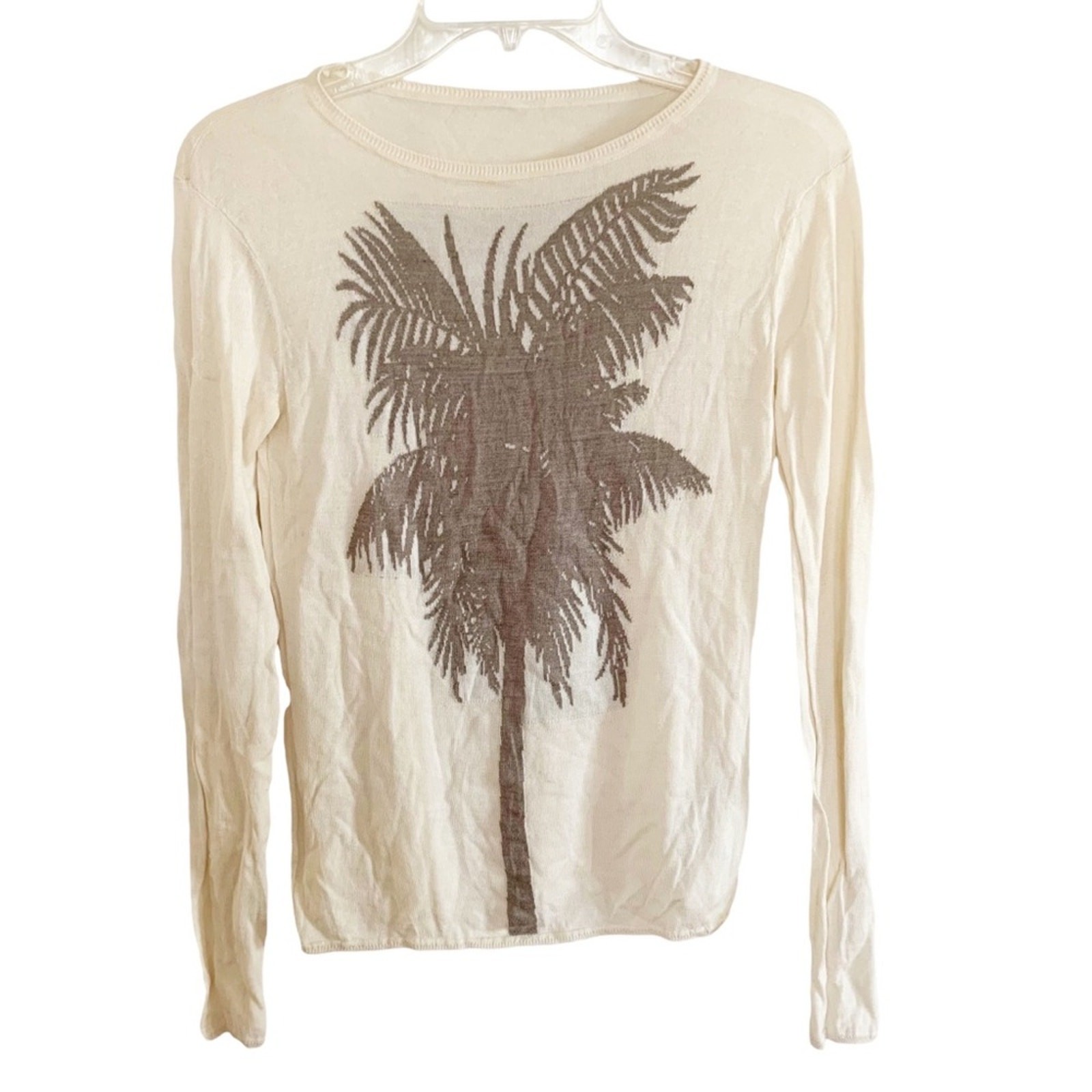 Banjo & Matilda Cream Palm Tree Silk Cashmere Blend Intarsia Sweater Small