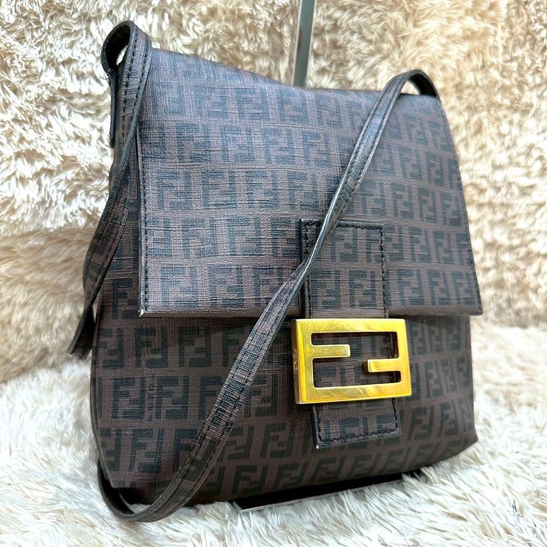 Auth FENDI Mamma Baguette Zucca Shoulder Bag Brown PVC Canvas FF Logo Japan