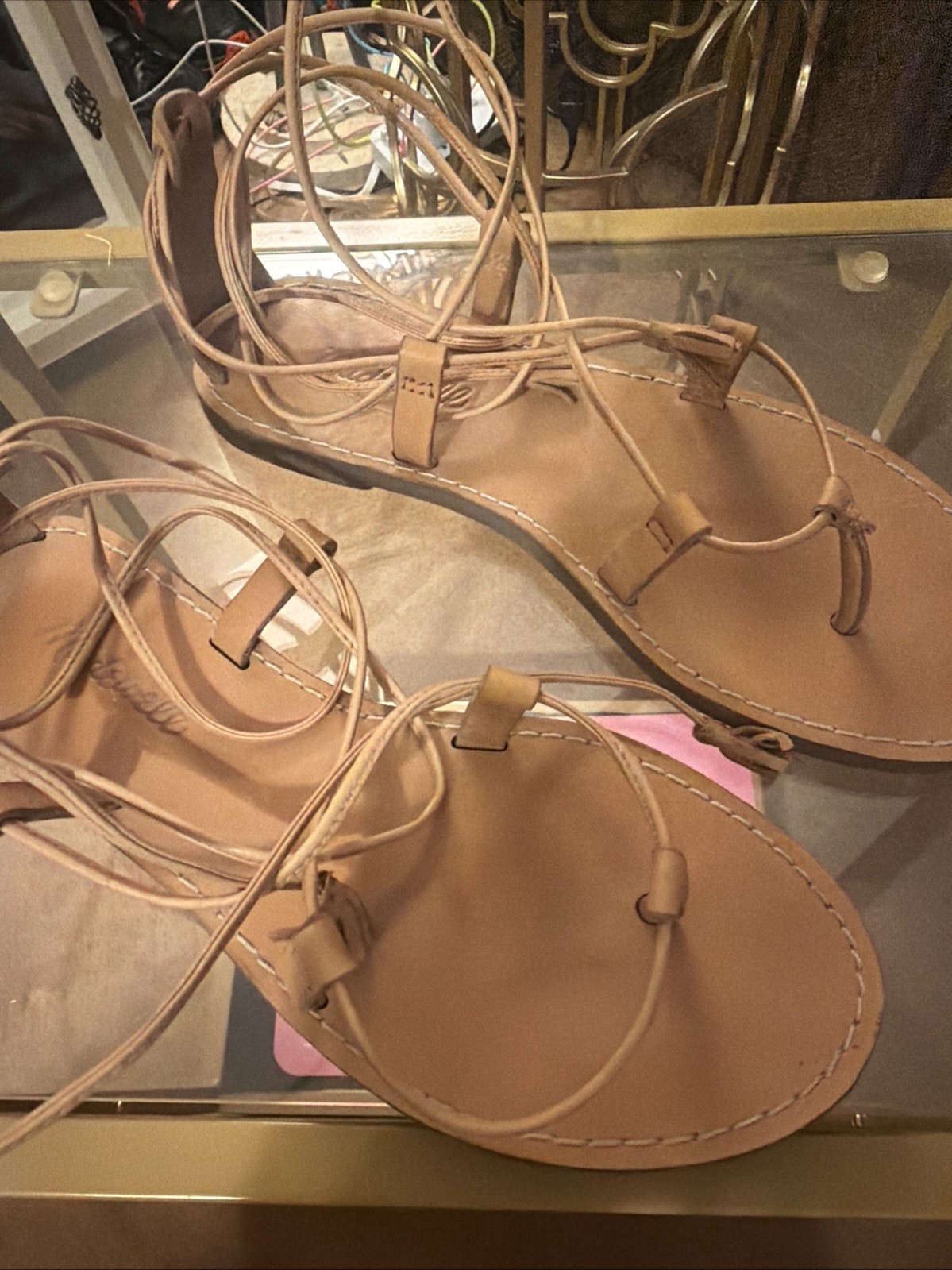 MADEWELL The Boardwalk Tan Leather Ankle Wrap Gladiator Sandals US Sz 6 VGUC