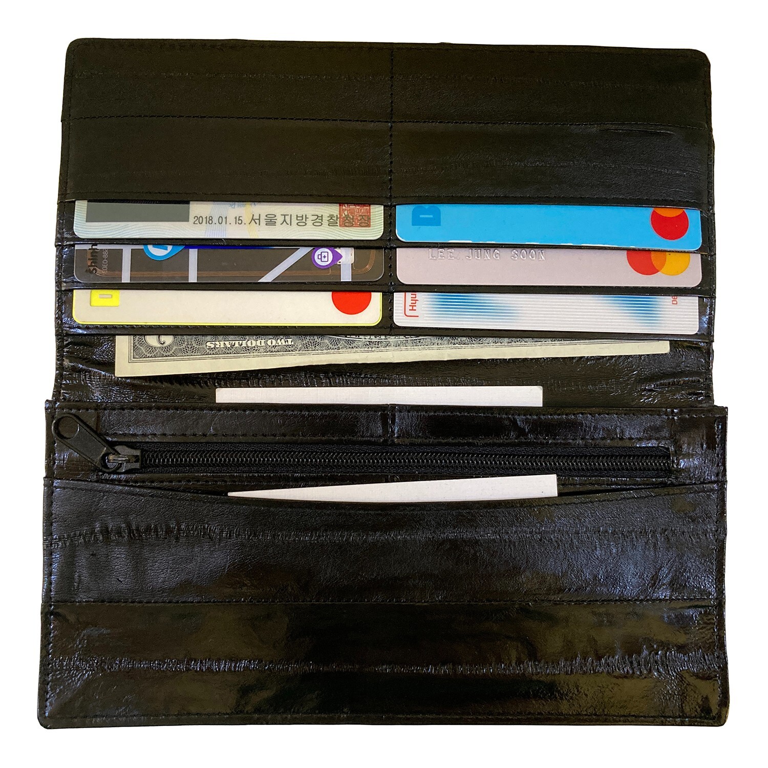 Genuine Eel Skin Wallet Coin Purse Slim Wallet Bifold Purse – BLACK