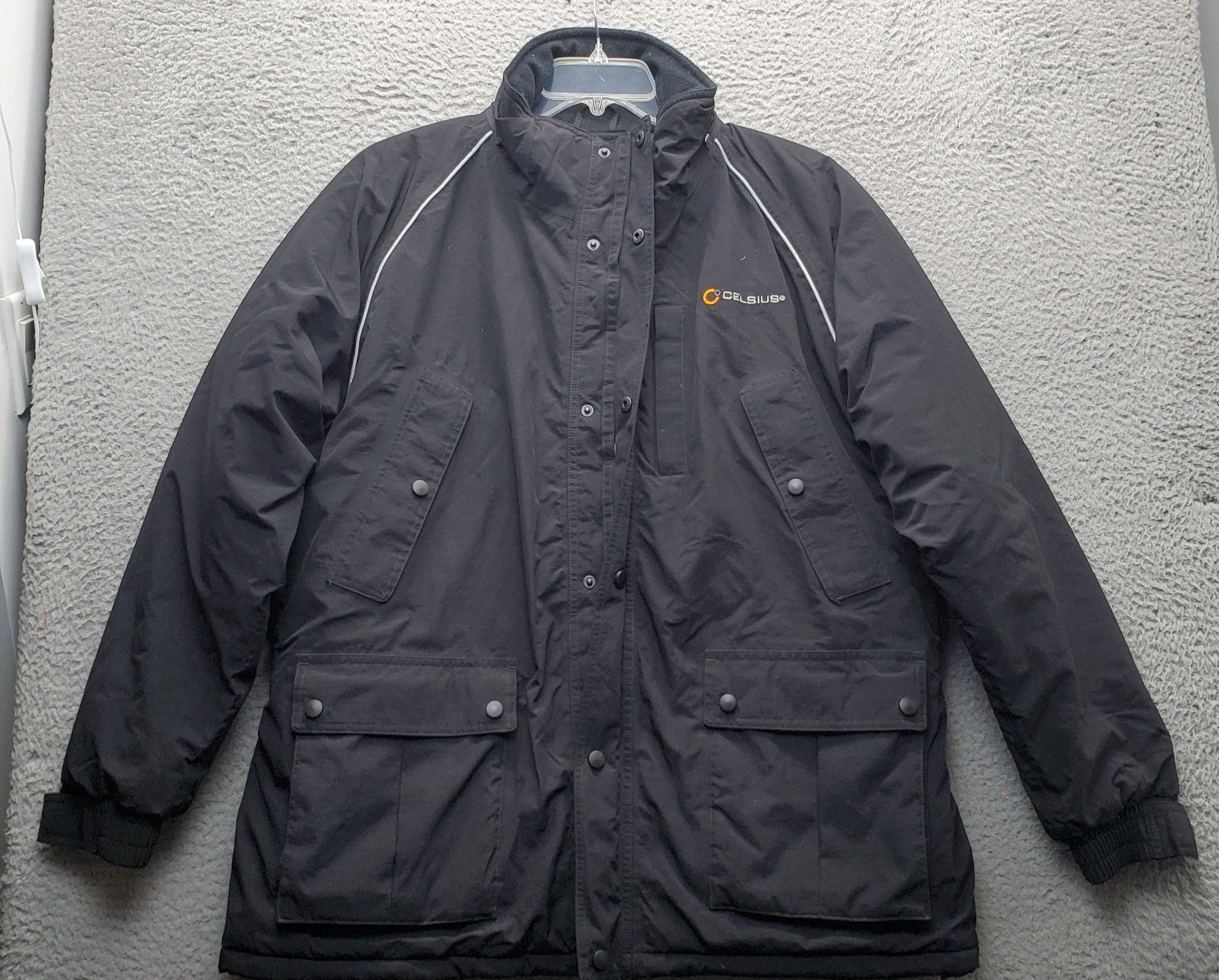 Celsius Cold-Weather Jacket Men L Black Fleece Lined Elastic Back Utility Pocket