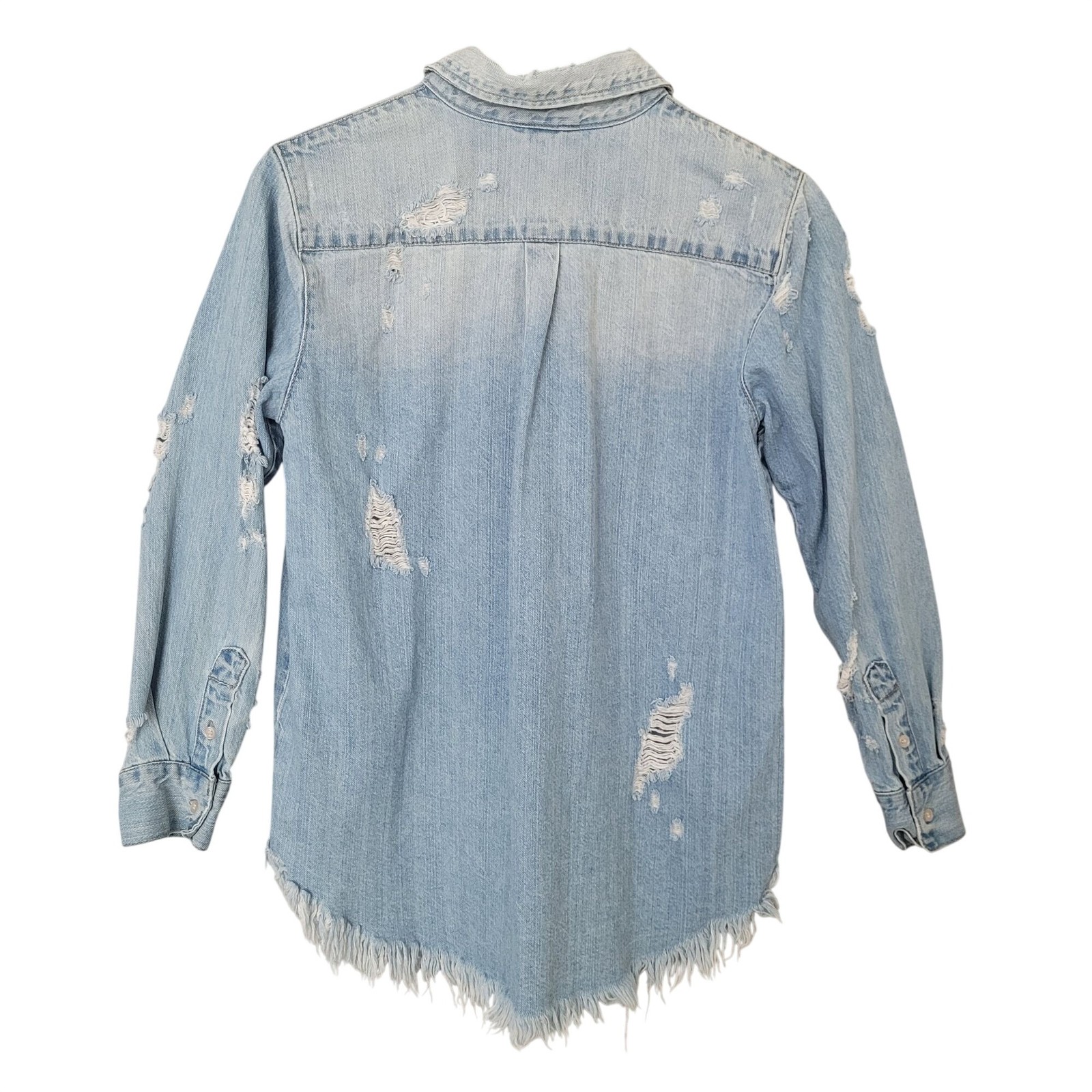 Pistola Distressed Button-Down Denim Shirt Size XS Blue Frayed Hem NWOT