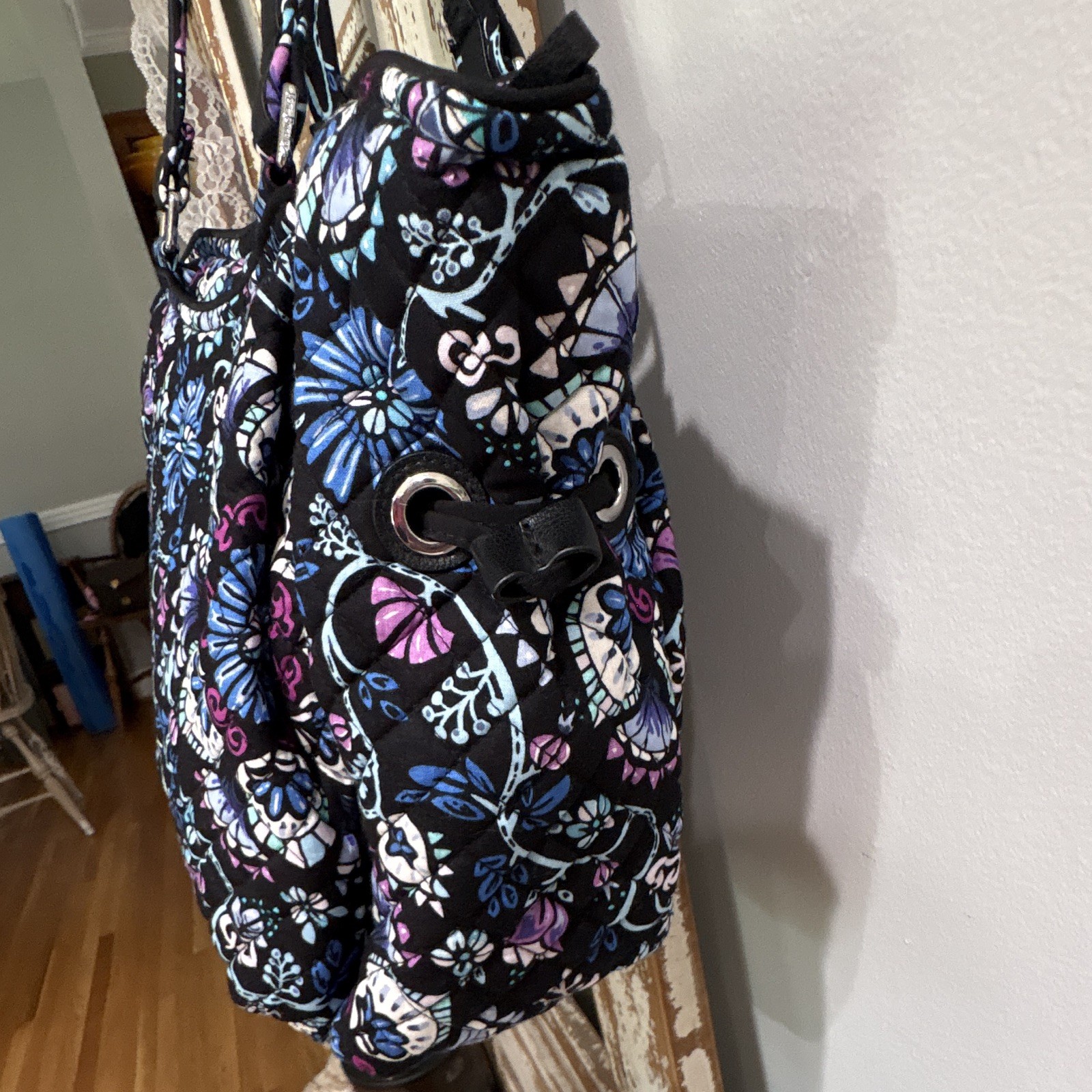 Women’s Floral Quilted Zip Top Tote Bag, Lined, Silver Hardware, Multicolor