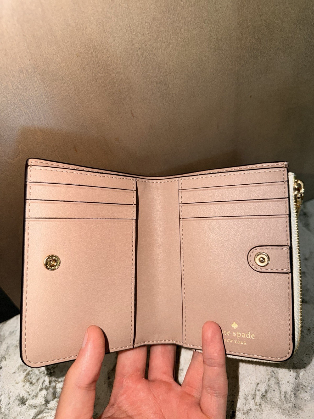 Kate Spade KH615 Madison Small L Zip Wallet Saffiano Leather Meringue