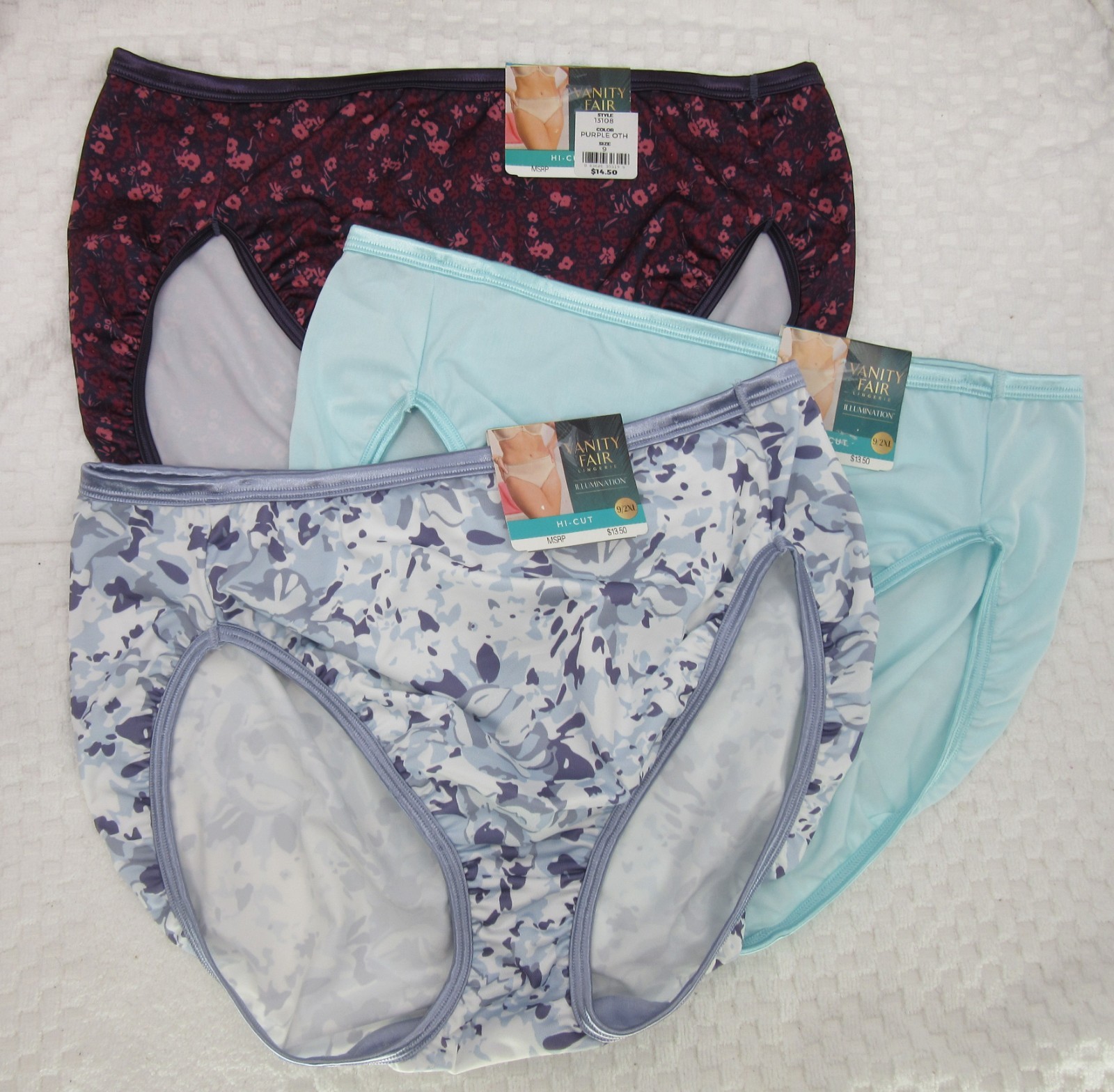 NWT set/3 VANITY FAIR ILLUMINATION HI CUT 13108 TALISMAN BLUE MAUVE MIST COSMO