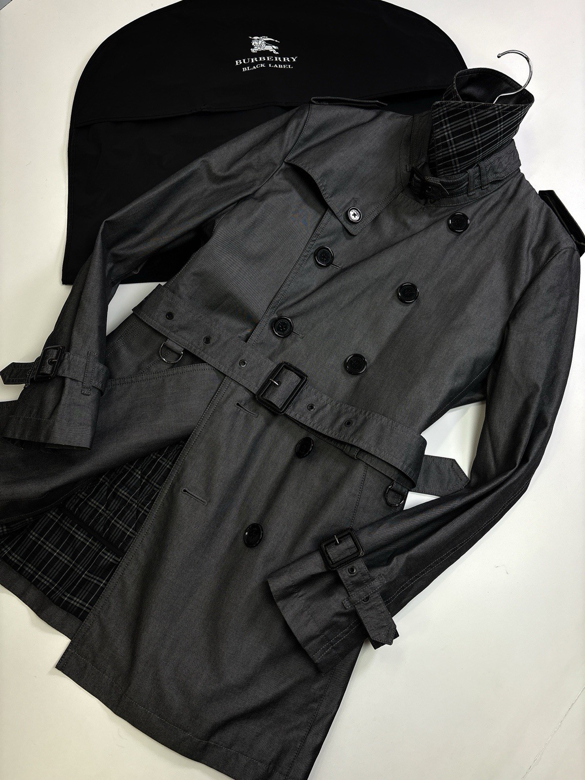 Men Coat, Burberry Black Label Cotton Trench Coat quilting Liner Grey M 44 46