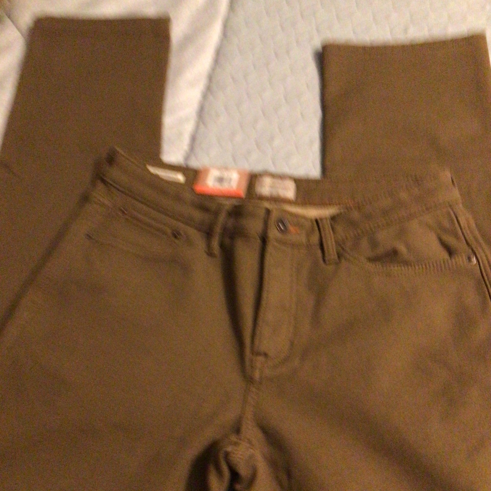 Weatherproof Lined Brown Canvas Stretch Pants Straight Leg Flat Front 32Wx34L
