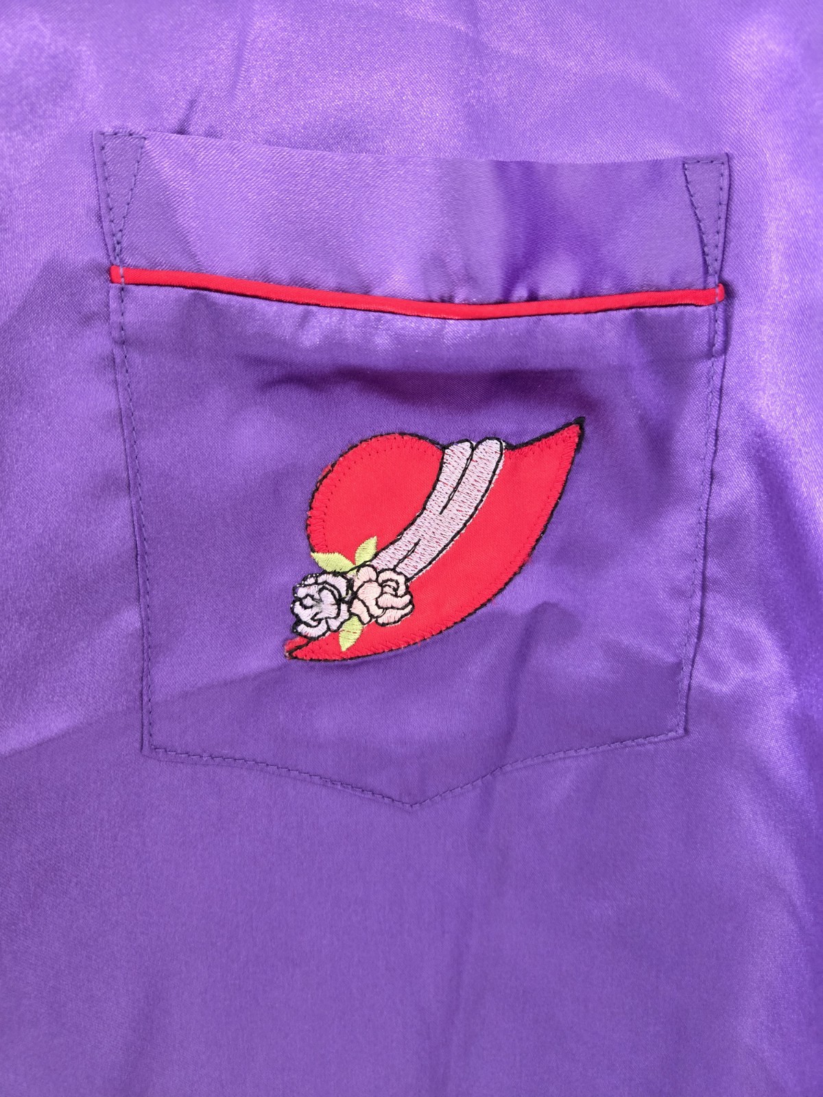 Purple Satin Two-Piece Pajama Set with Red Accent Print Size L