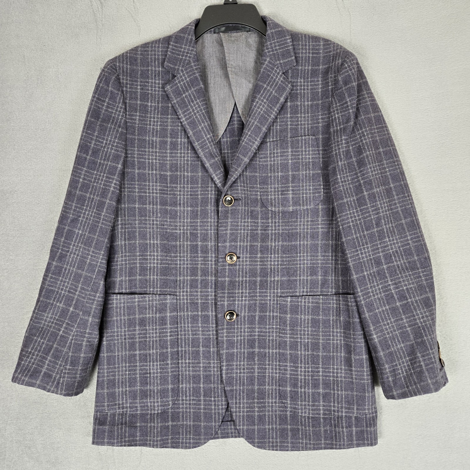 Scott James Sport Coat Mens 40R 100% Cashmere 3-Button Blazer Navy/Gray Plaid