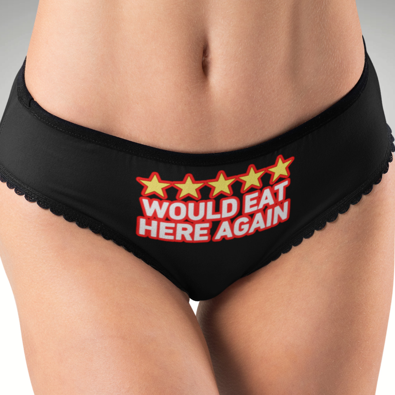 5-Star Would Eat Here Again Funny Black Hipster Panties XS-2XL
