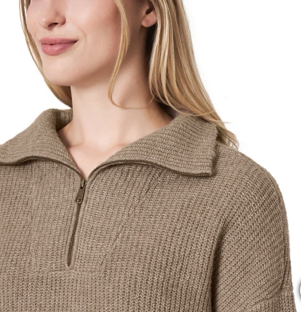 Modern Ambition Womens Sweater 1/4 Zip Stretch Long Sleeves Soft -XXL – BROWN