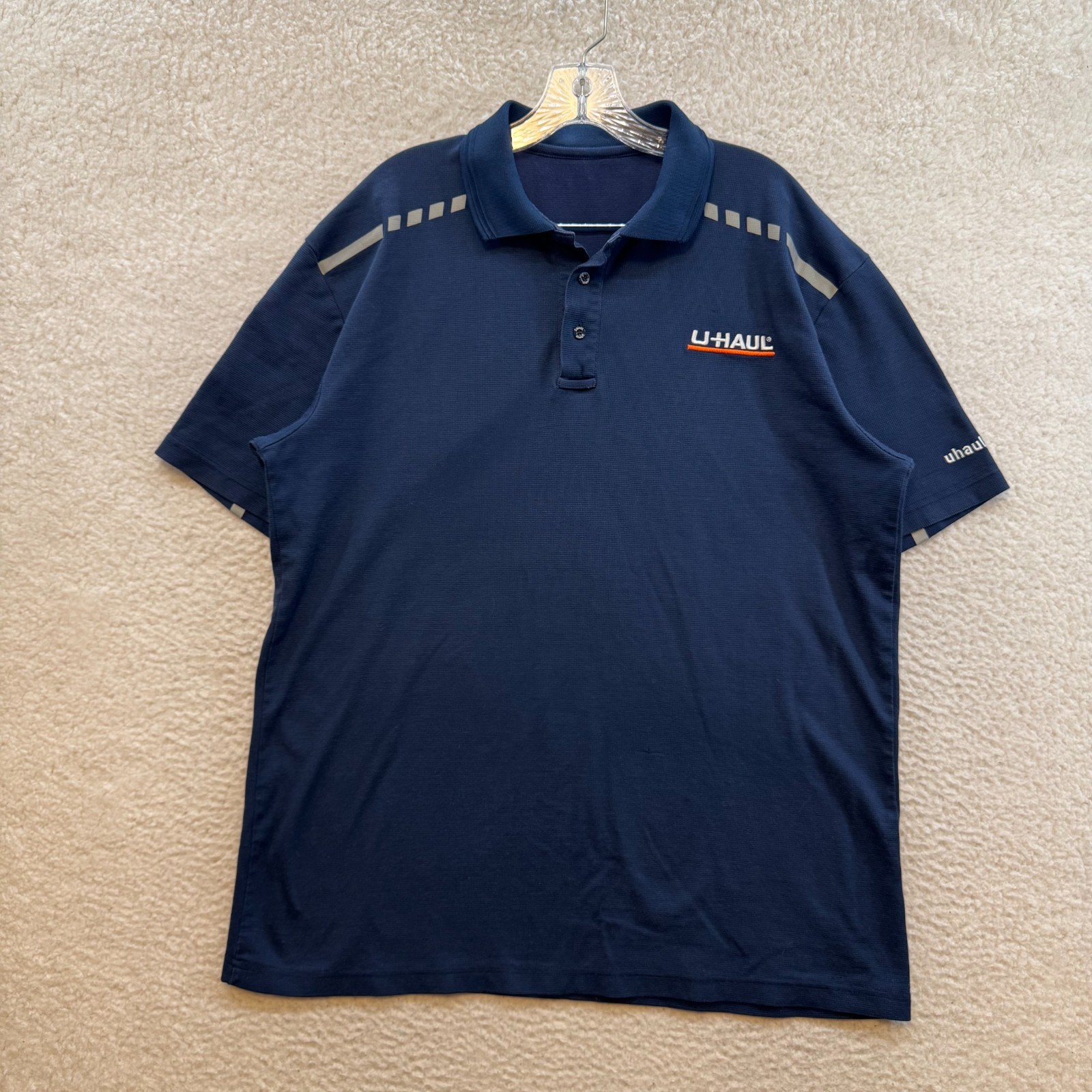 U-Haul Polo Shirt Large XL Mens Navy Blue Employee Work Uniform Reflective