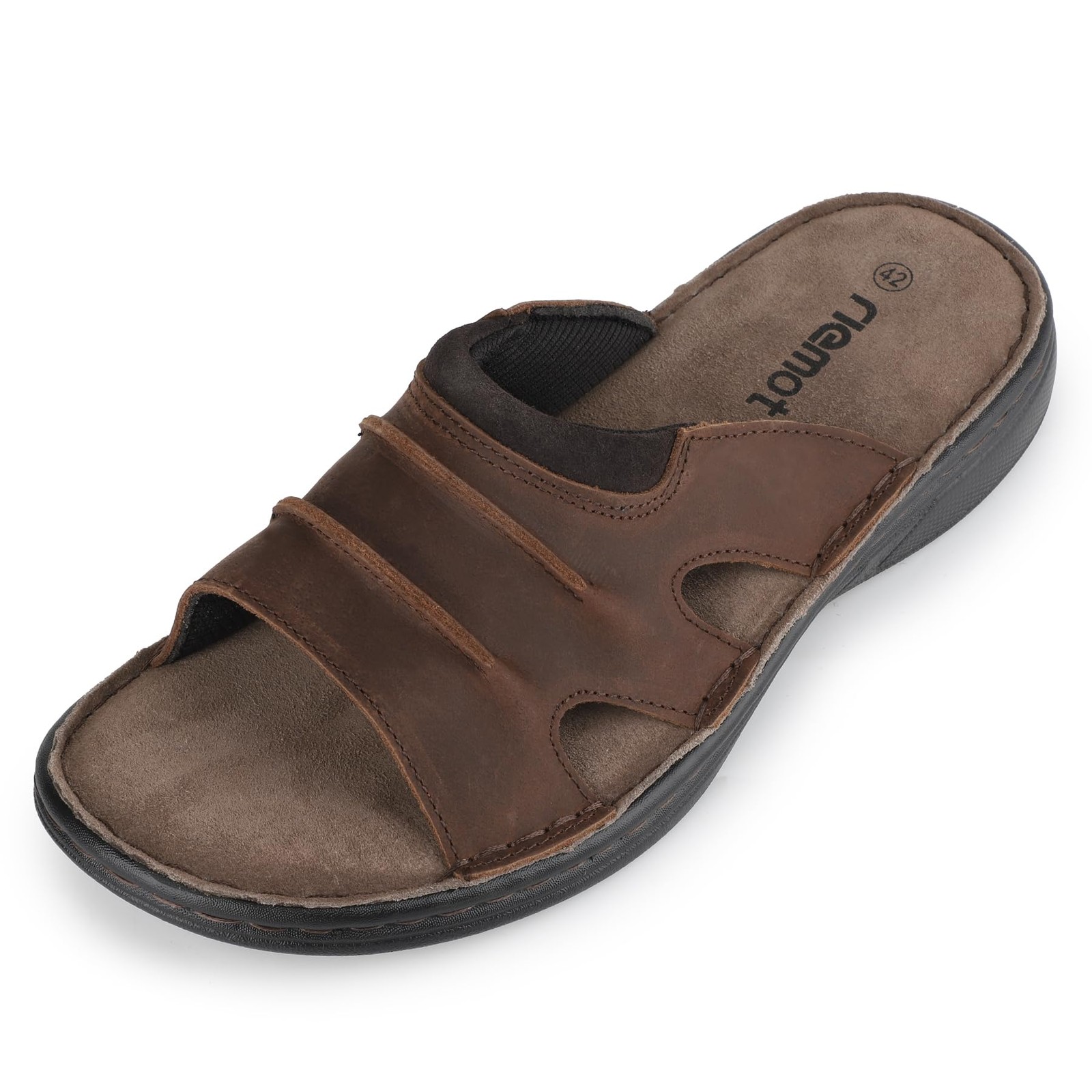 Mens Leather Slide Sandals Memory Foam Footbed Casual Walking Cushioning Slip On
