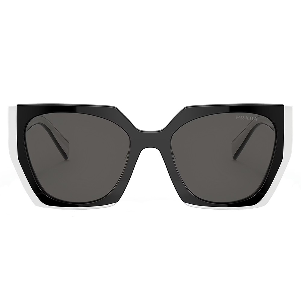 Prada PR 15WS 09Q5S0 Black/Talc Plastic Rectangle Sunglasses Grey Lens