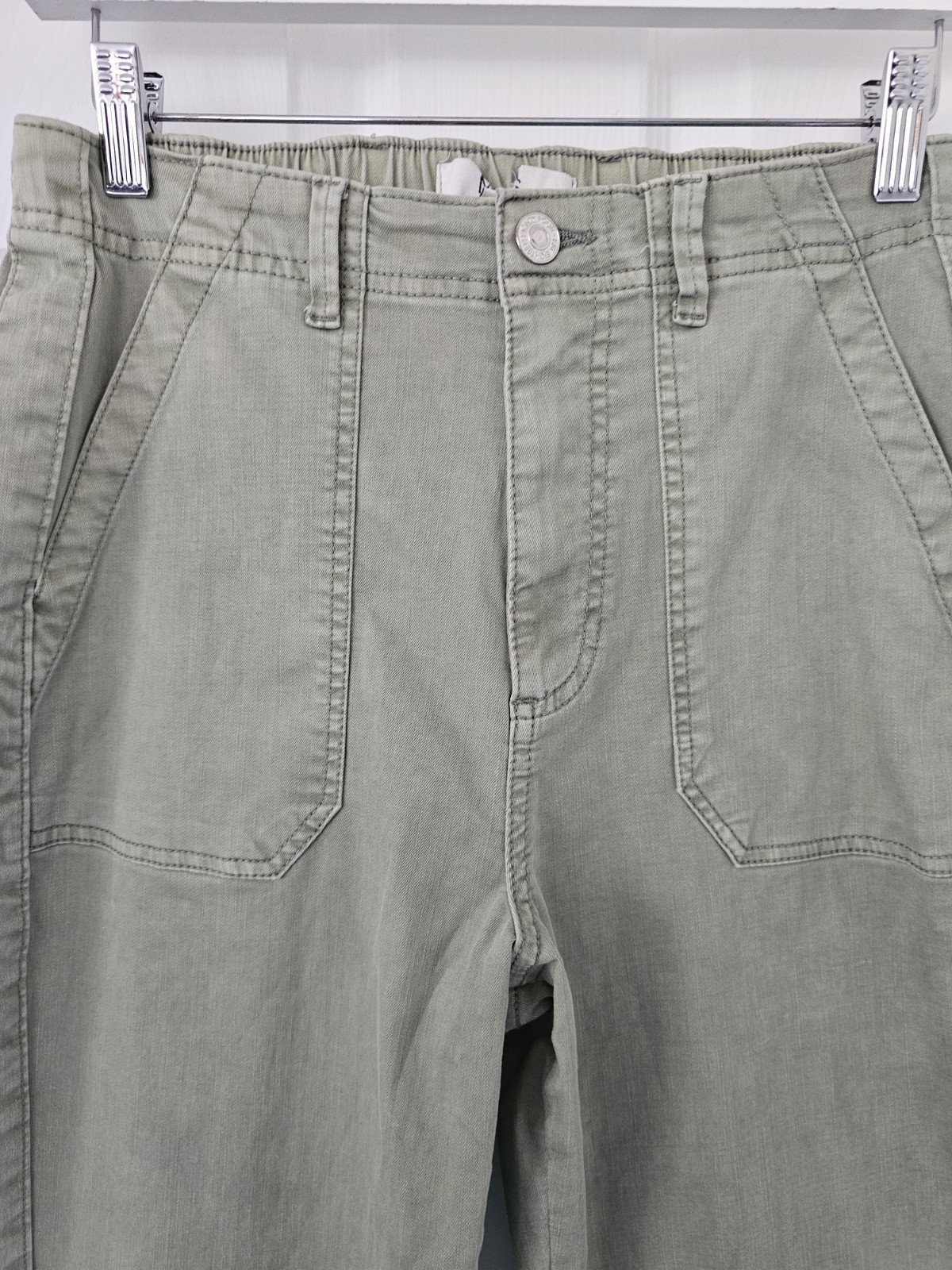 EX M&S Chino Trousers Cuffed Size 10 Cotton Blend Soft Green Elasticated BNWOT