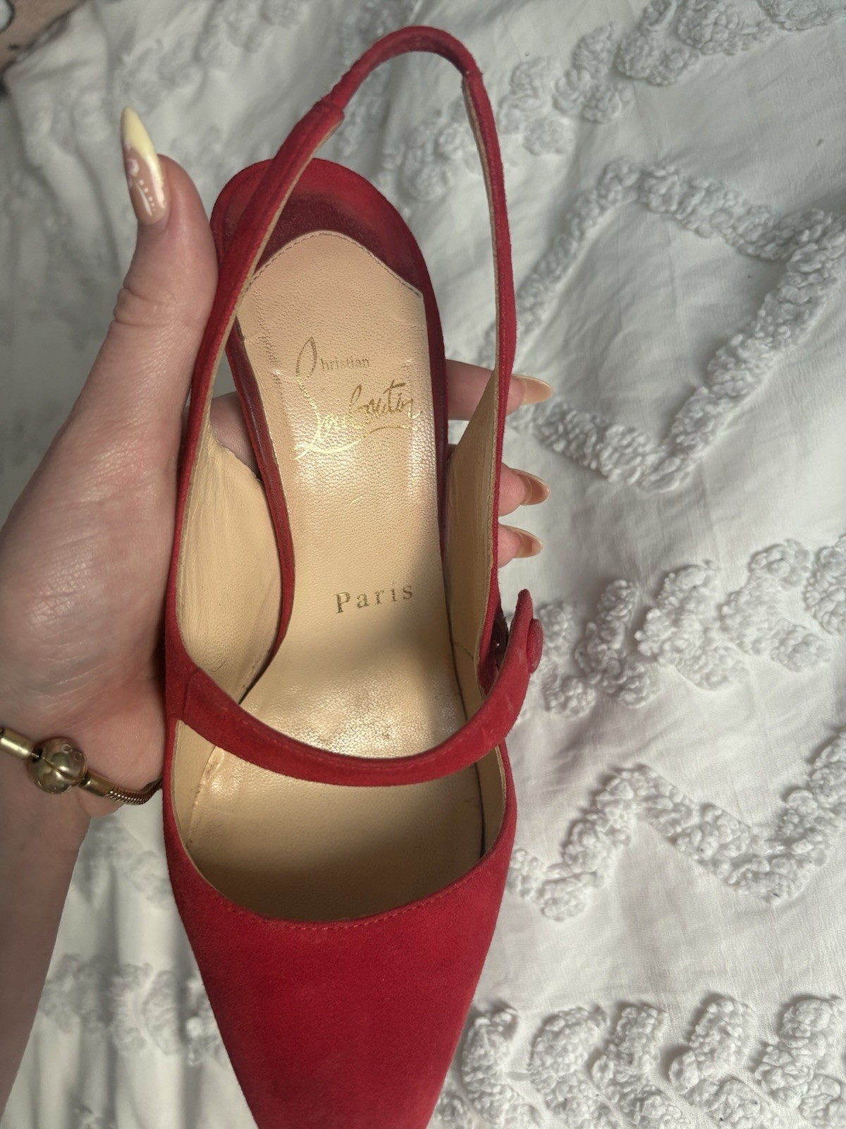 Christian Louboutin Red Suede Pointed Toe Slingback Stiletto Heels 6.5