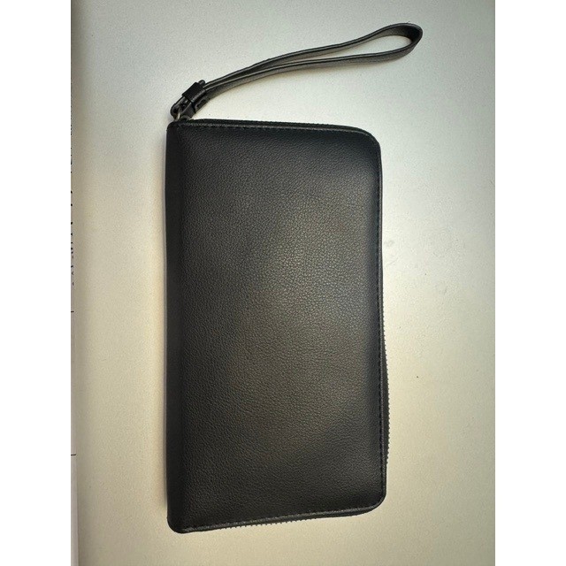 Black Faux Leather Zip Around Travel Wallet Wristlet Organizer with Phone Pocket