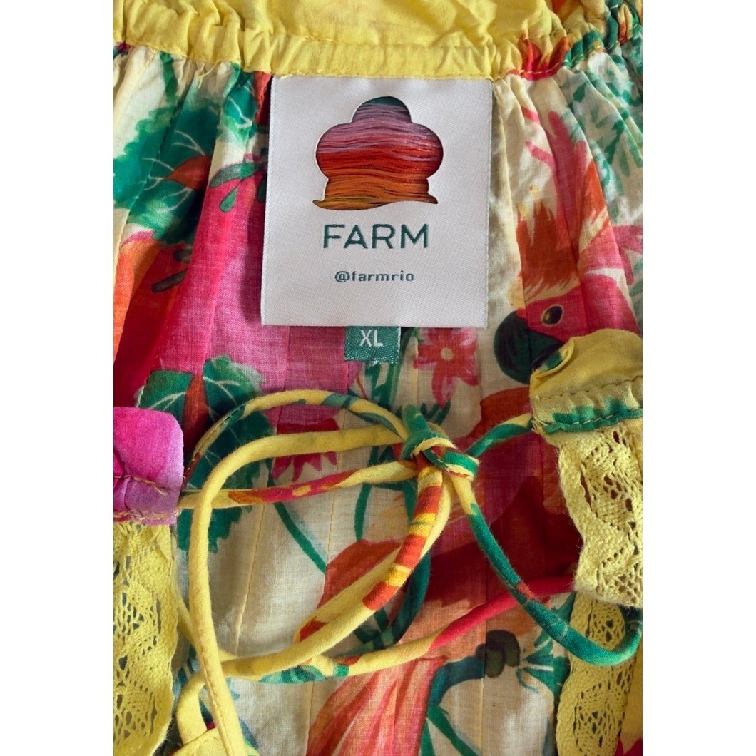 NWOT Farm Rio Yellow Tropical Fruit Print Halter Top Lace Trim Peplum Size XL