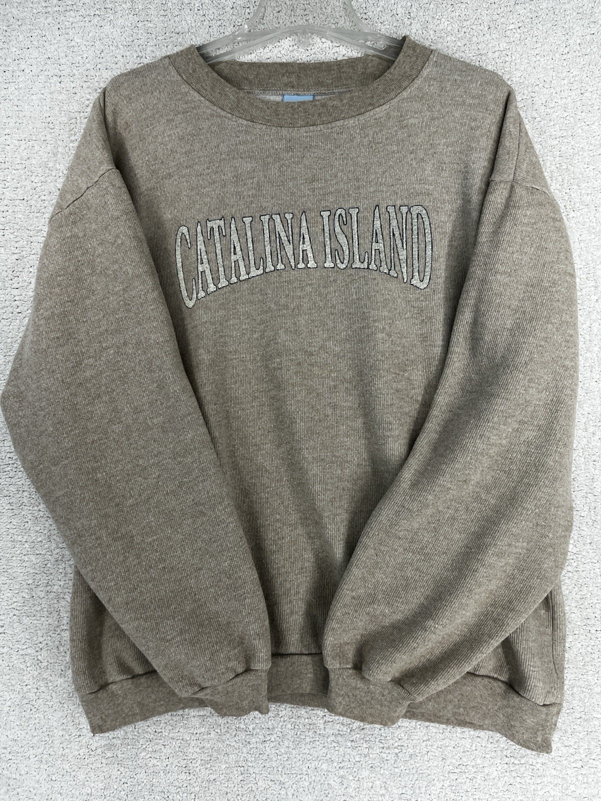 Sun Triangle Sweatshirt Mens L Catalina Island Ribbed Tan Beige Made in USA VTG