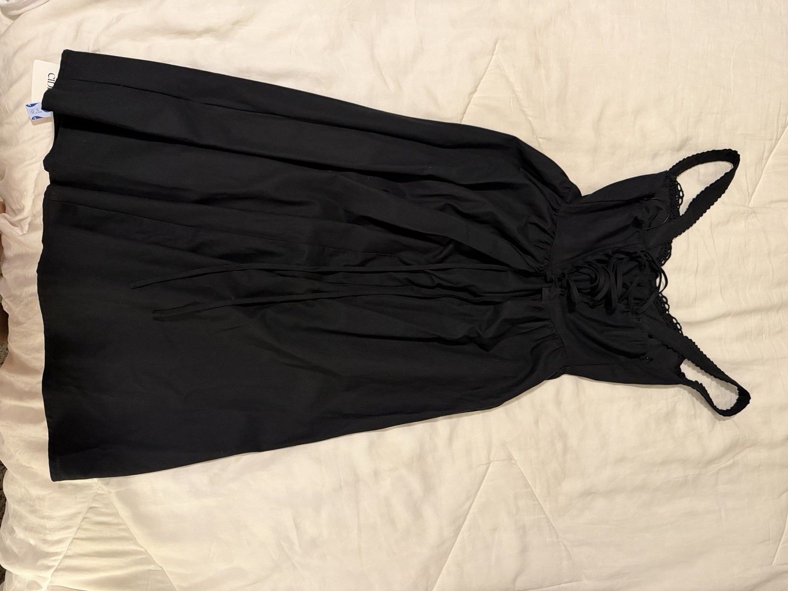 Cider Cotton-blend U-neckline Ruffled Lace Up Flared Maxi