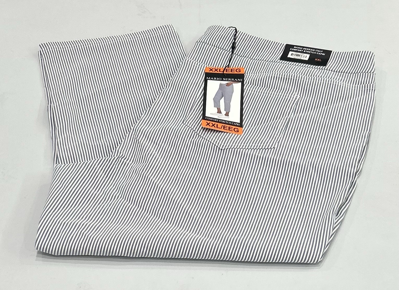 Mario Serrani Women’s Comfort Stretch Capri Pants, Navy / Ivory, Size XXL