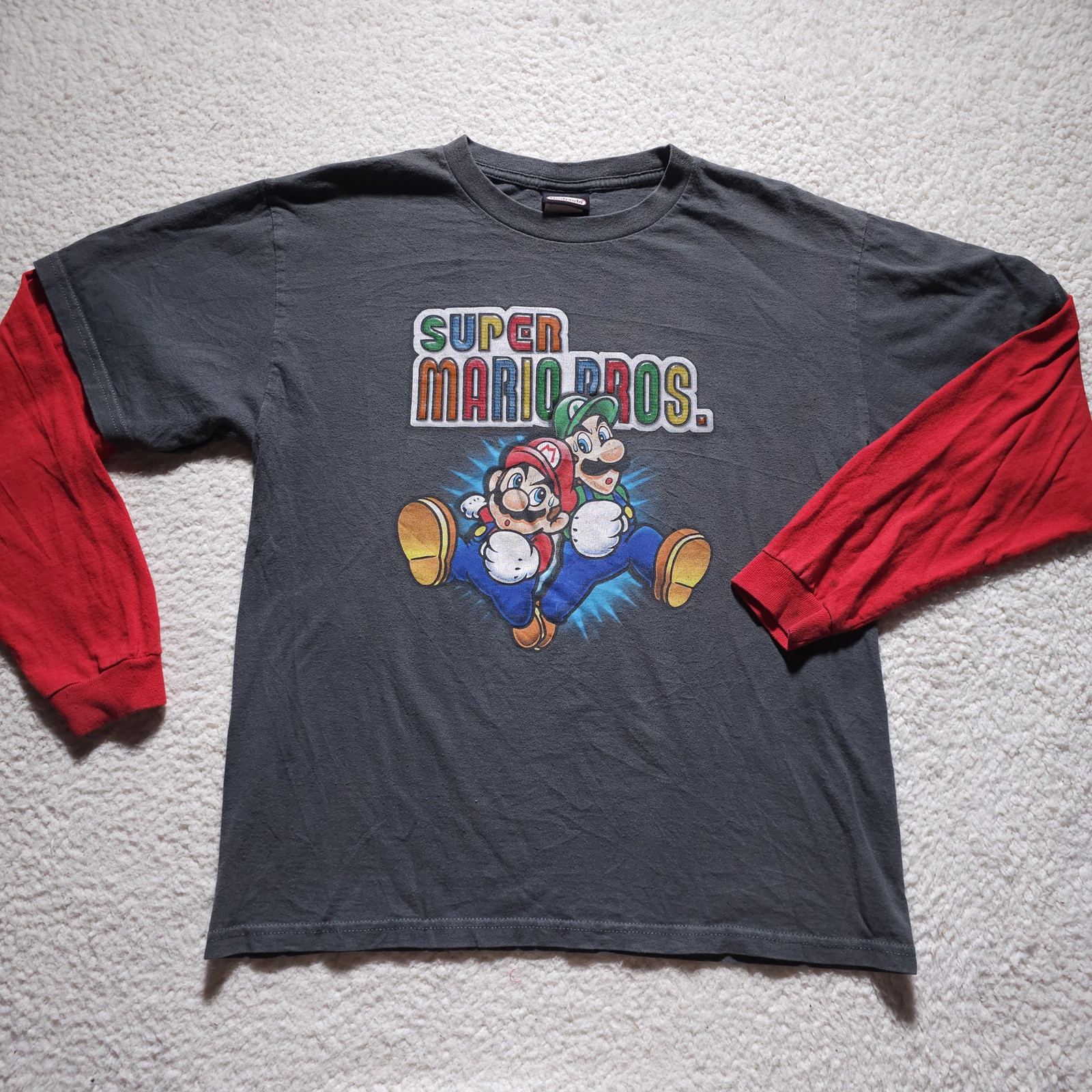 Super Mario Bros Nintendo Raglan Shirt Long Sleeve Graphic Gamer Tee Y2K 2007 M