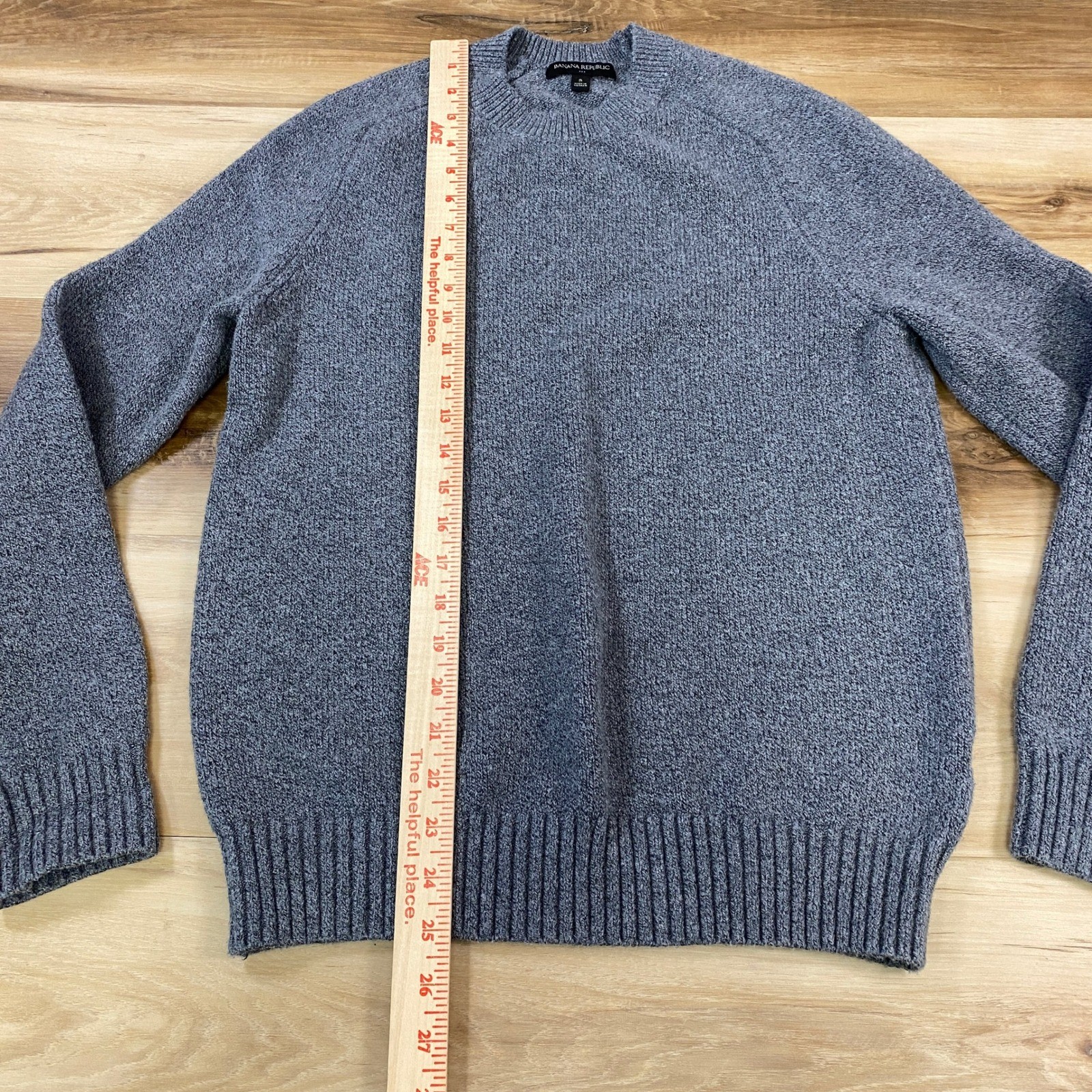 Banana Republic Sweater Mens Small Crew Neck Raglan Marled Grey Modern Casual
