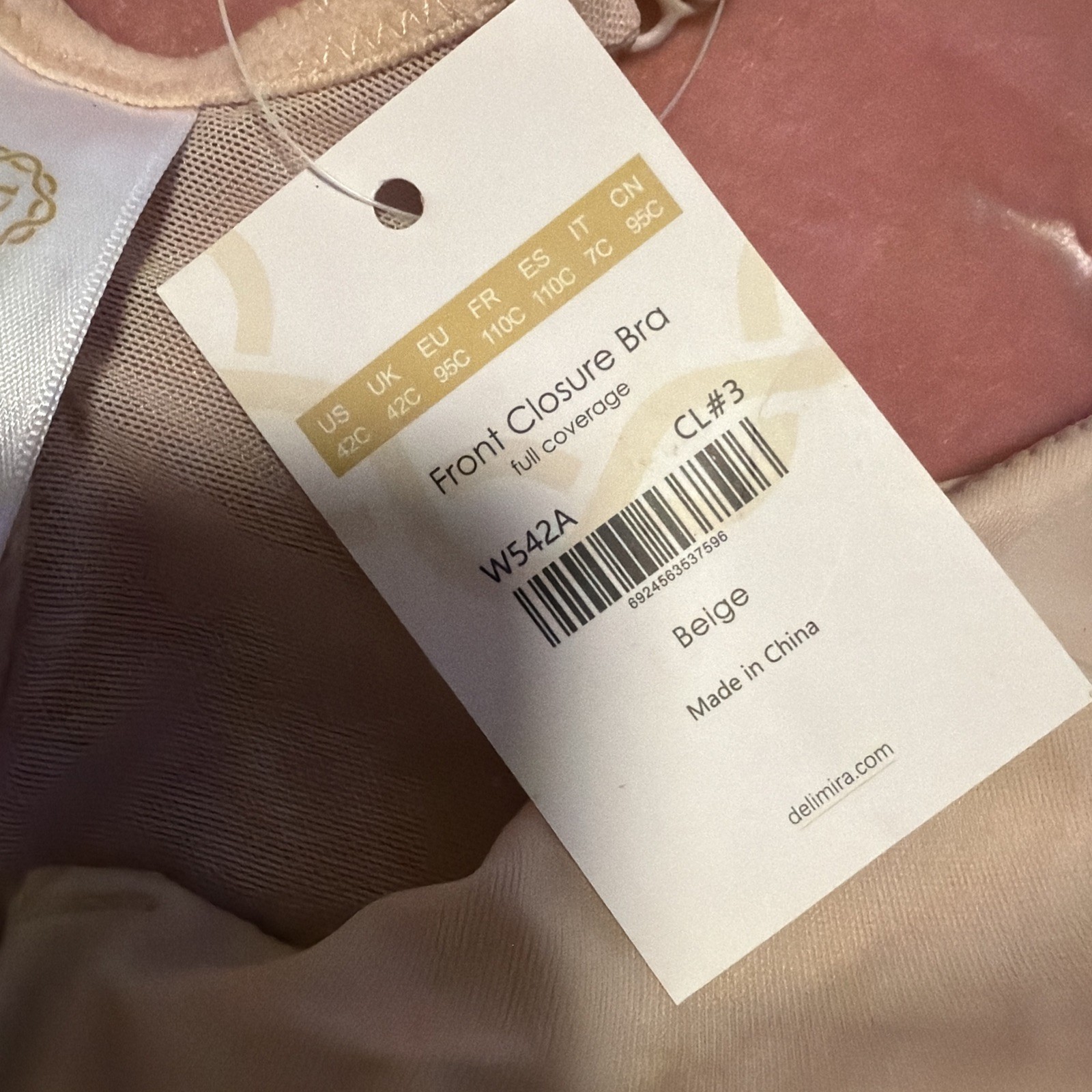 Delimira 42C Racerback W542A Front Closure UW Beige Bra NWT