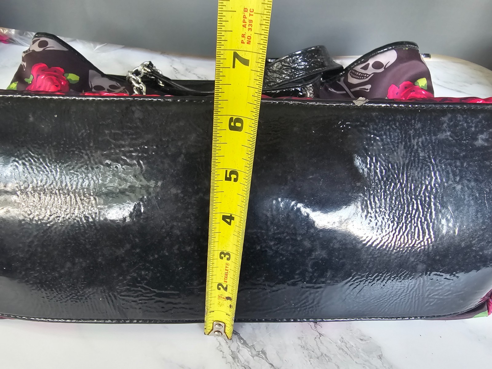 Betsey Johnson Skull Roses Print Large Tote Bag Chain Strap Purple Y2K Goth 2000