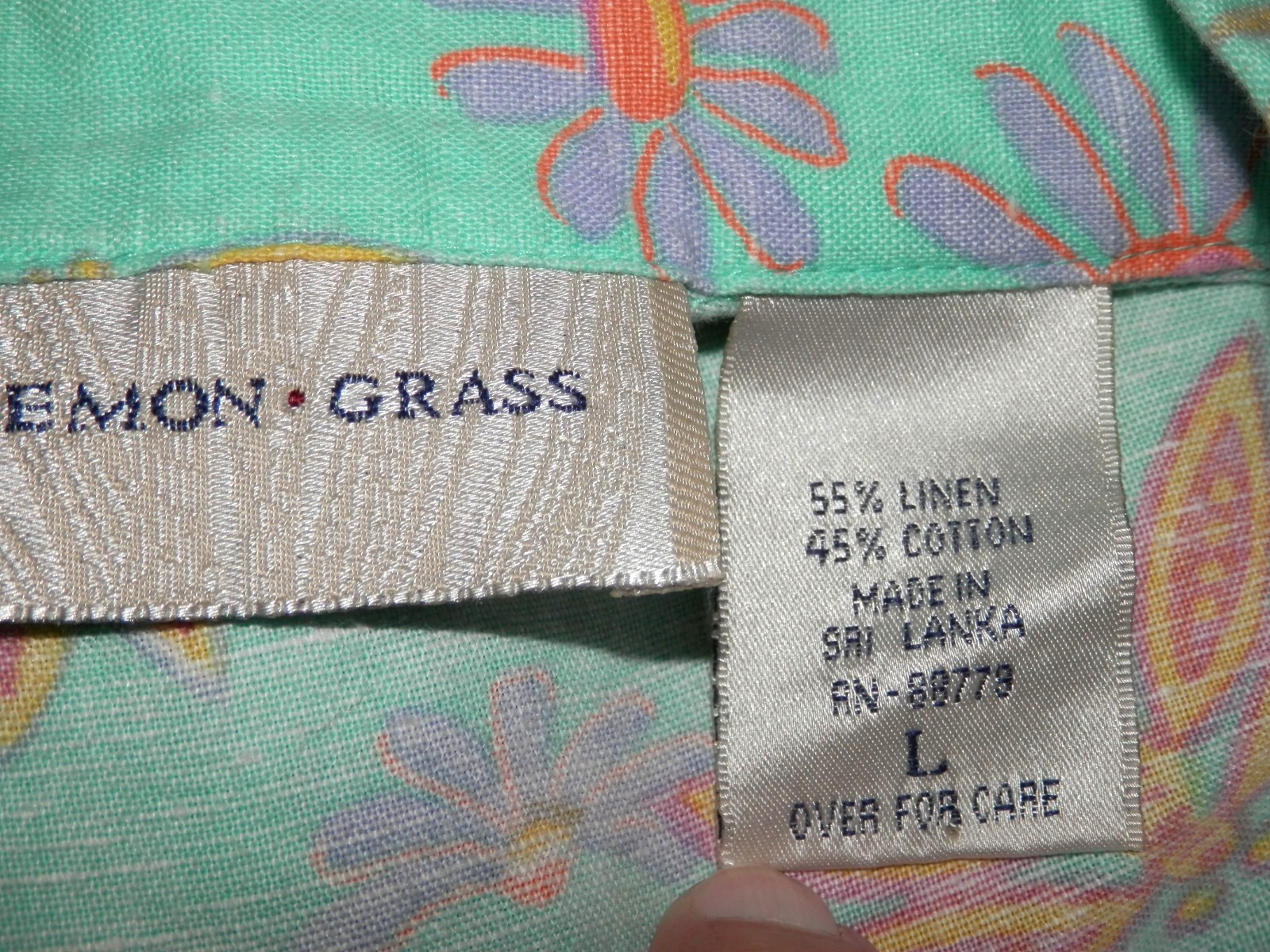 Lemon Grass Women’s Linen Blend Sleeveless Blouse Sz L Mint/Floral Dragonfly