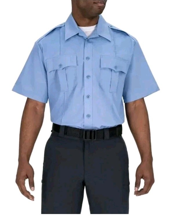 NWT 2XL 18-18.5 BLAUER MENS SHORT SLEEVE COTTON BLEND SHIRT 8421 MEDIUM BLUE