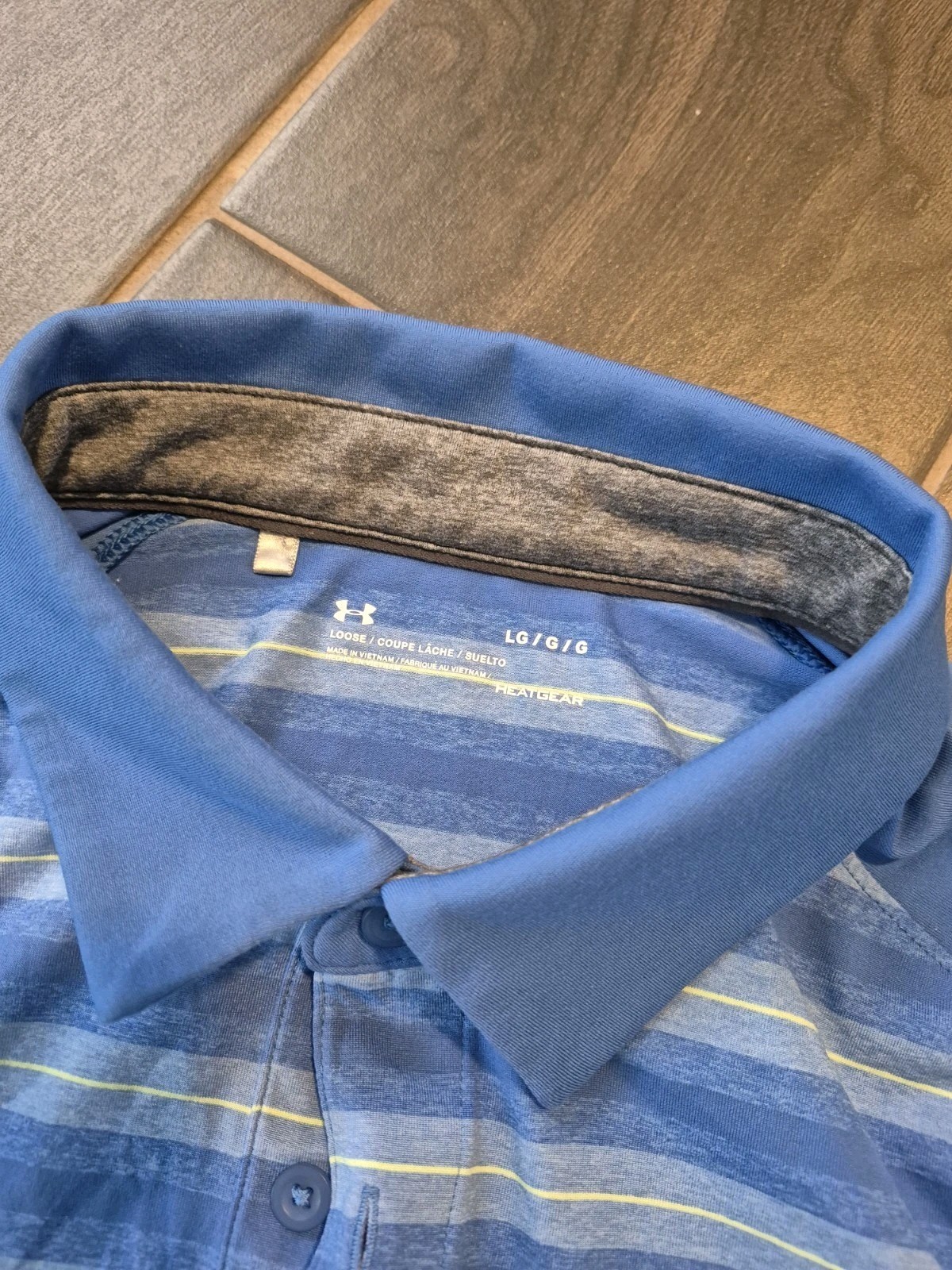 Under Armour Polo Shirt Men’s Blue Striped Button Golf Size Large Colbert Hills