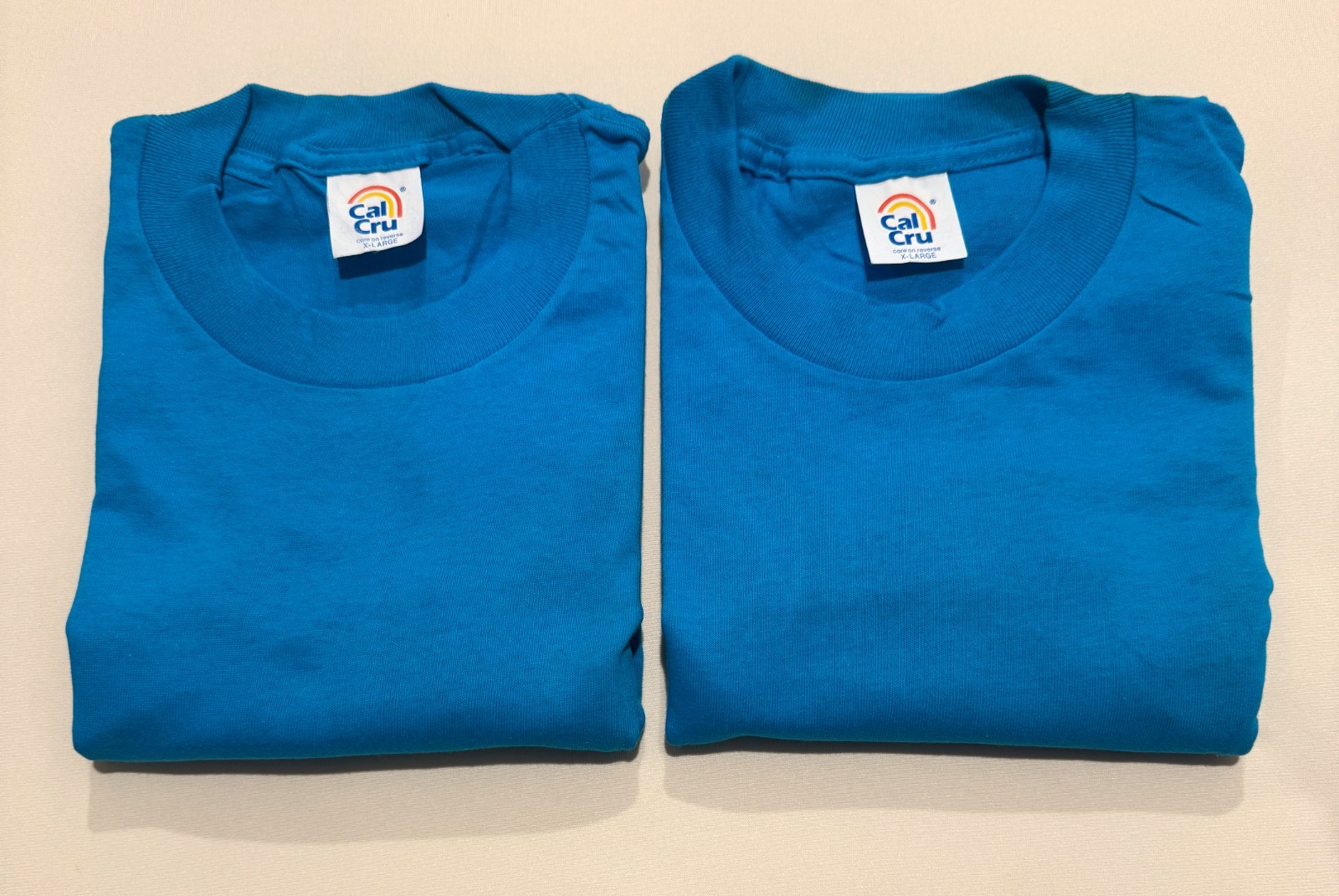 Vintage Cal Cru Blanks Adult XL Blue Short Sleeve 50/50 T-Shirts Lot of 2 NOS -2
