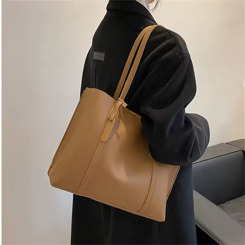 Minimalist Womens Casual Leather Tote Bag Large Capacity Shoulder Shopper Bag