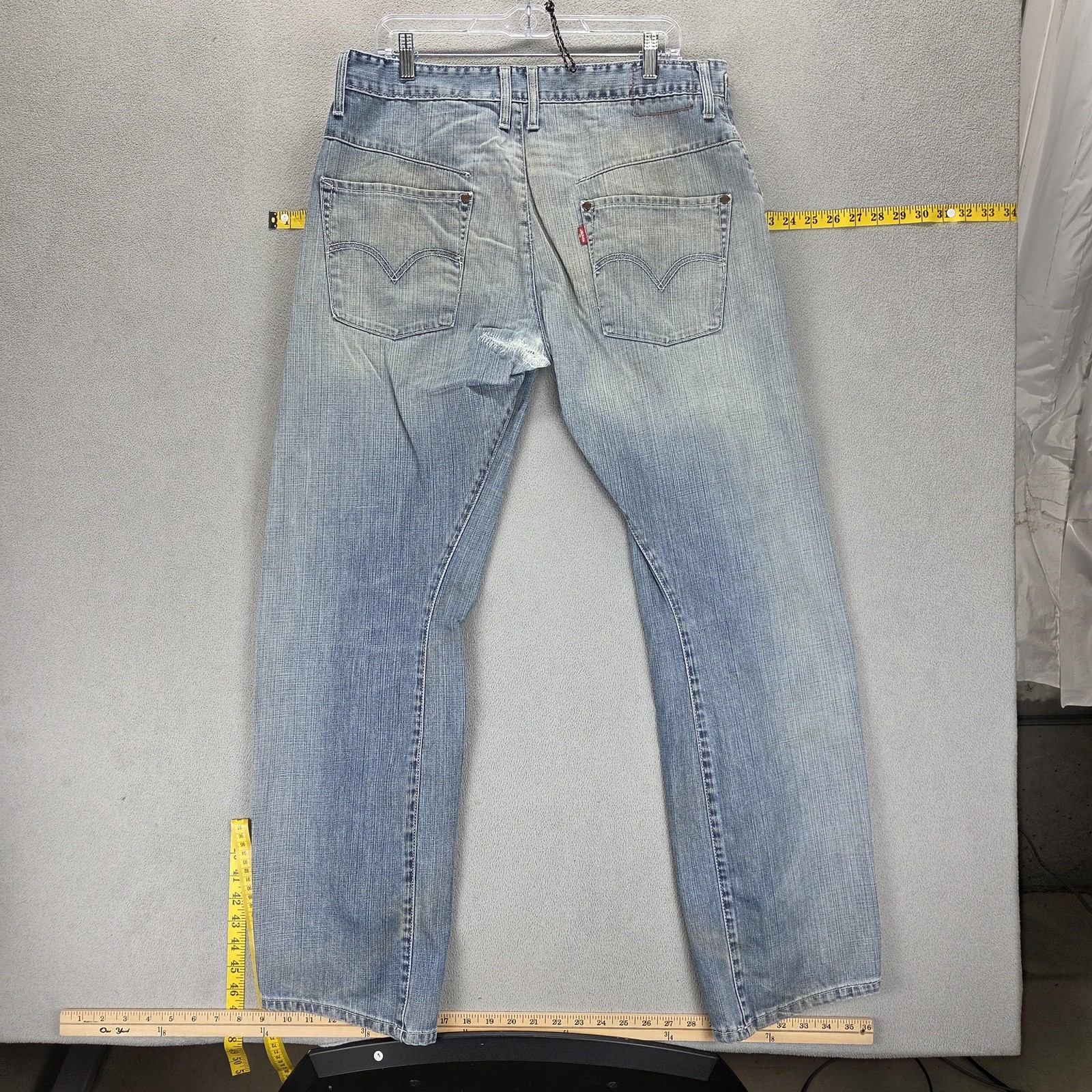 VTG Levis Engineered Jeans Mens Blue Twisted Button Fly Altered Hem Fits 34×32