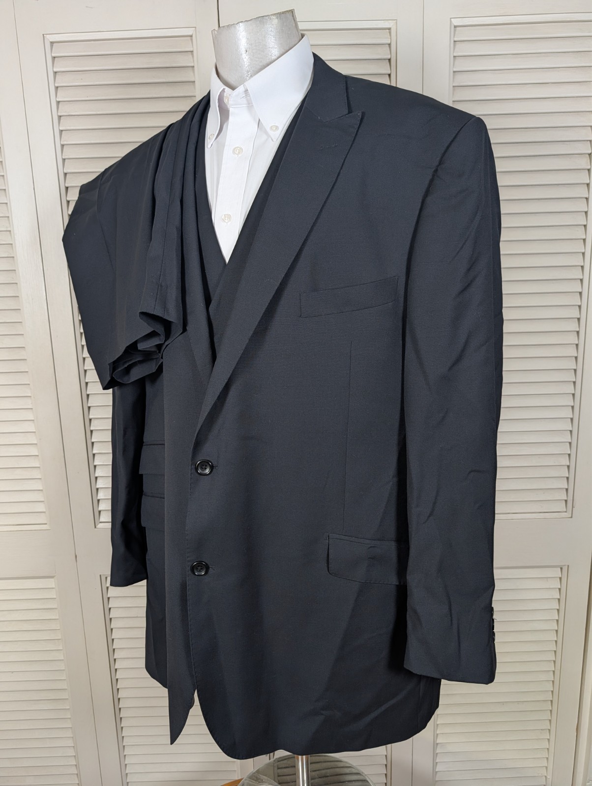 Tiglio Rosso 3 Piece Suit Mens 56L Pants 48×35 Solid Black Super 150s Wool