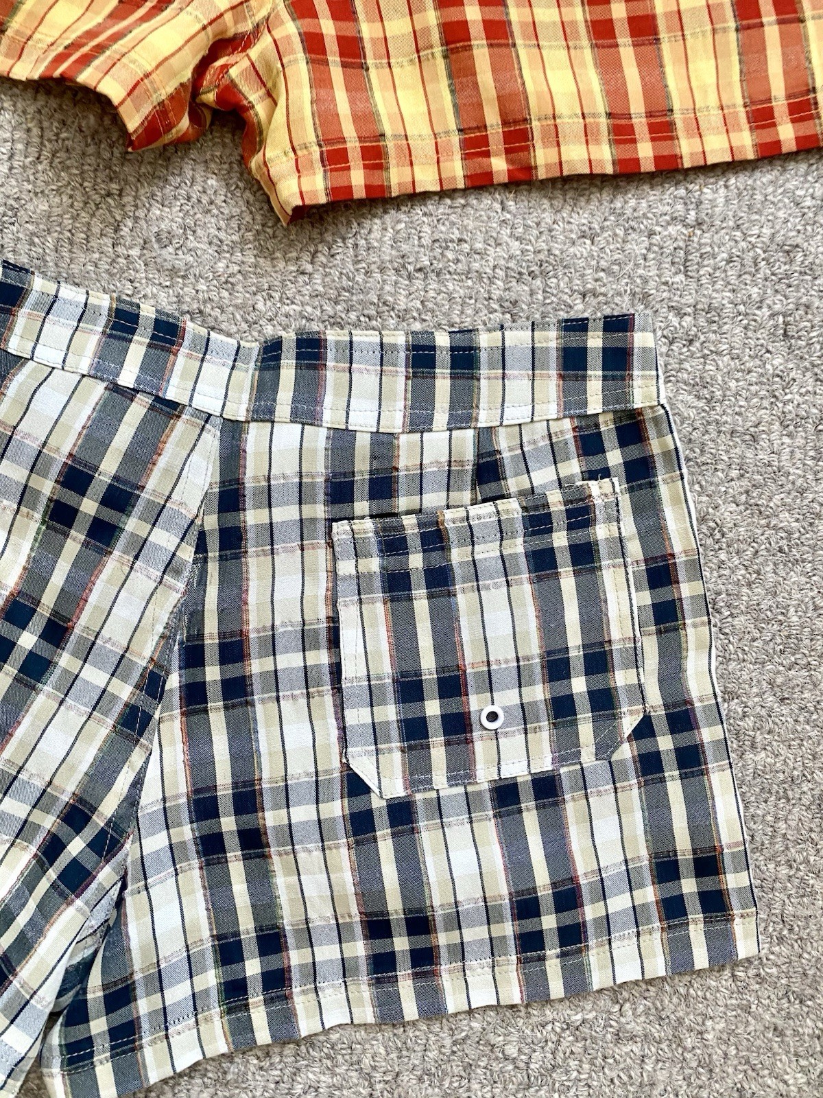2x Checkered Mini Shorts Y2K Orange Blue UK 6 Tie Front Made in Italy
