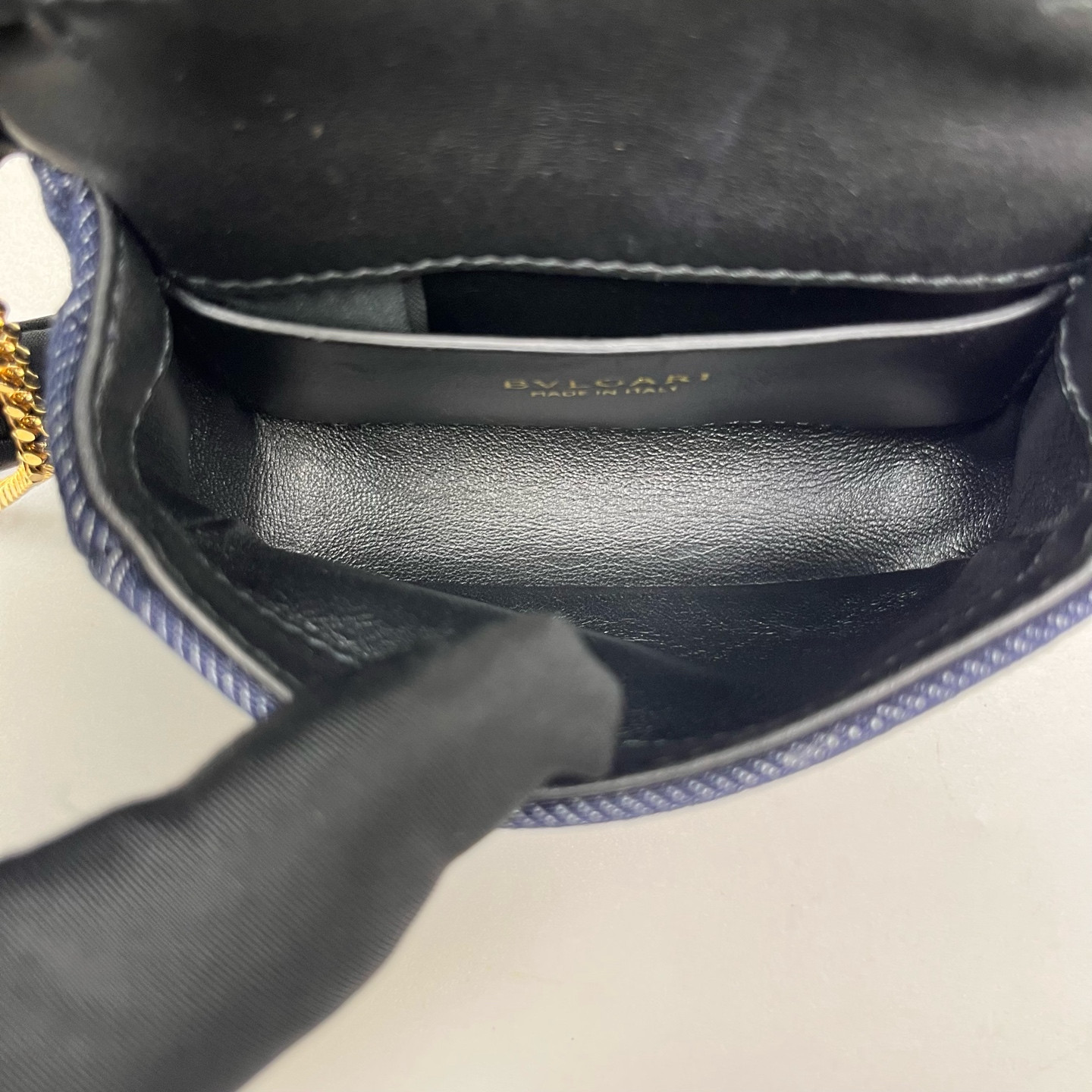 Authentic Bvlgari Serpenti Forever Mini Chain Bag Denim Crossbody Bag Navy Blue