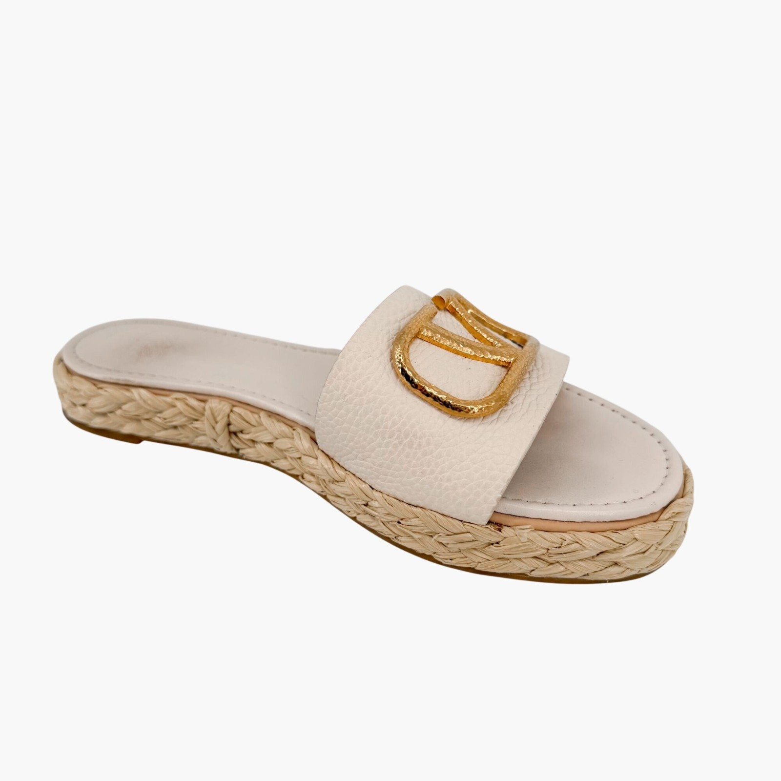 Valentino Vlogo Platform Espadrille Slide Sandals White Leather Size 40 US 10