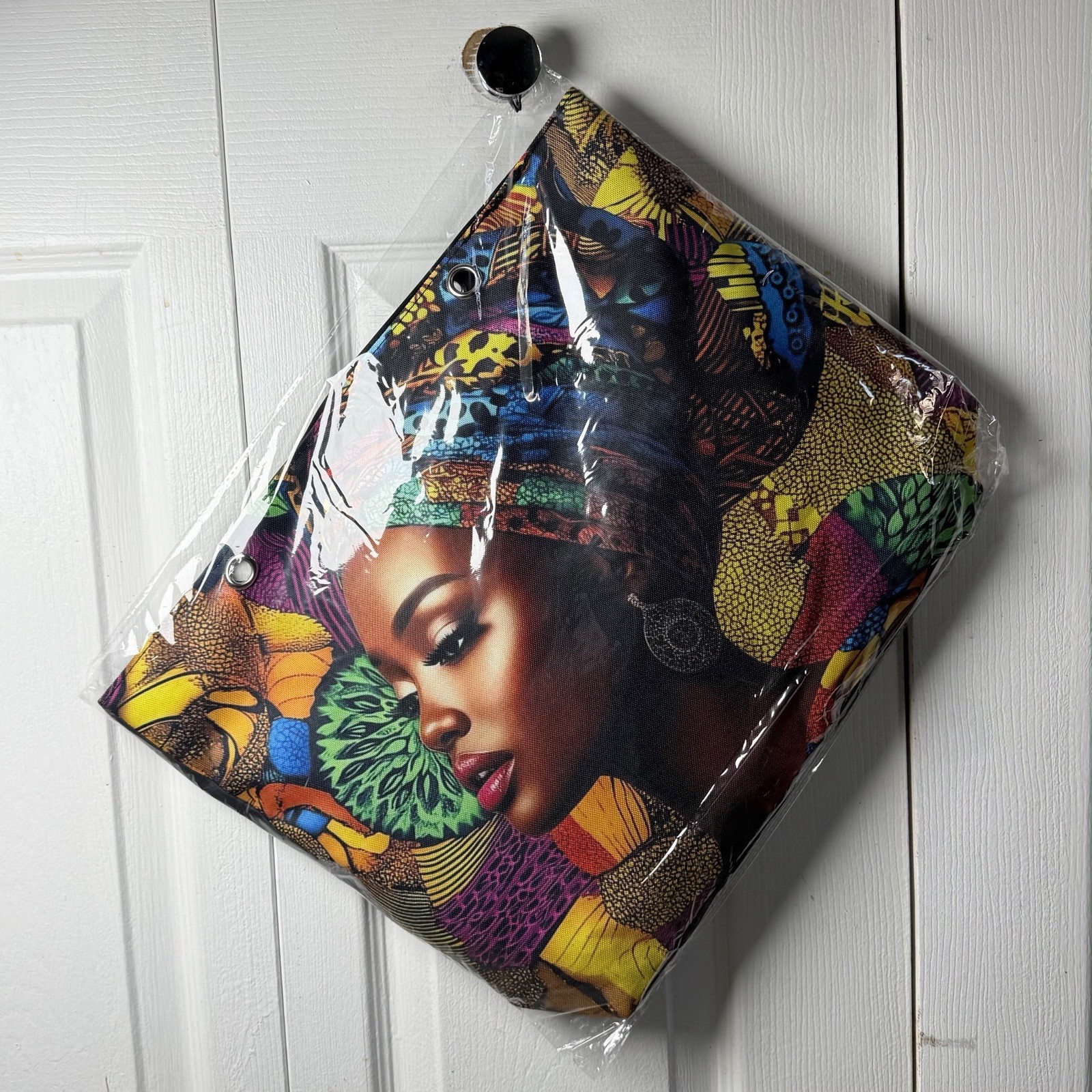 Women’s Multicolor Graphic Print Tote w/ White Rope Handles Pouch Lined Pockets