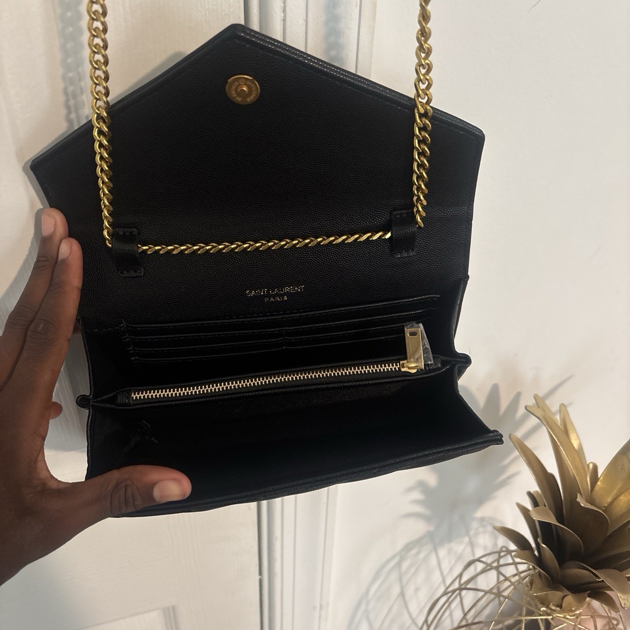Saint Laurent YSL Envelope Black Quilted Chevron Chain Crossbody w/ Box Dust Bag