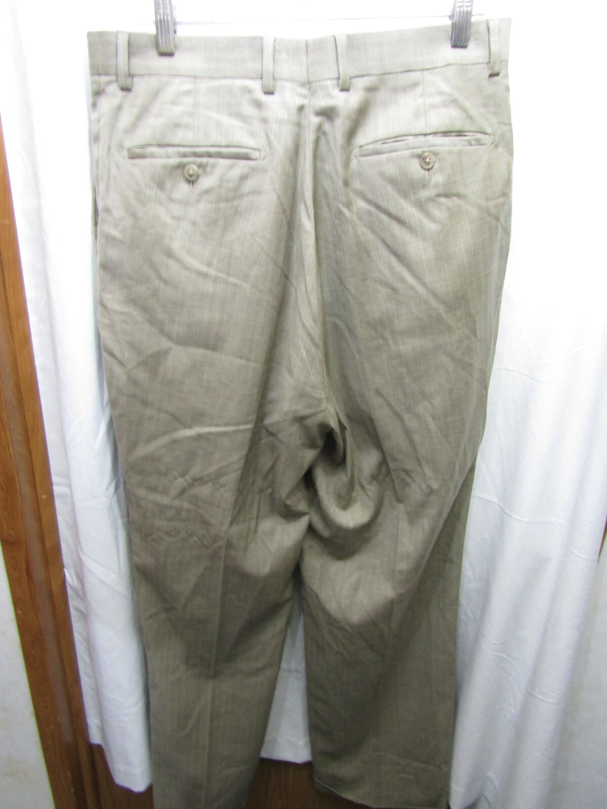 MENS COUTURE RV PLEATED CUFFED BEIGE PINSTRIPED PANTS SIZE 34X32