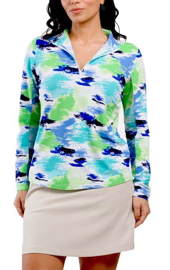 NWT IBKUL Golf Tennis 1/4 Zip Pullover Top XS S M L Printed Multi Longsleeve J4