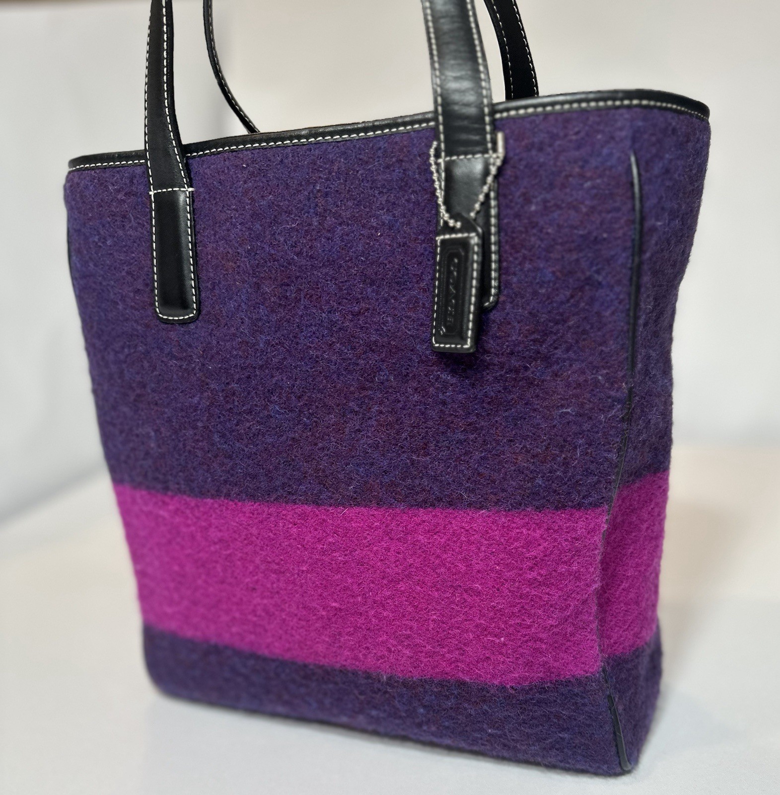 Vintage COACH 8129 Rare Pink & Purple Limited Edition Wool Tote Handbag