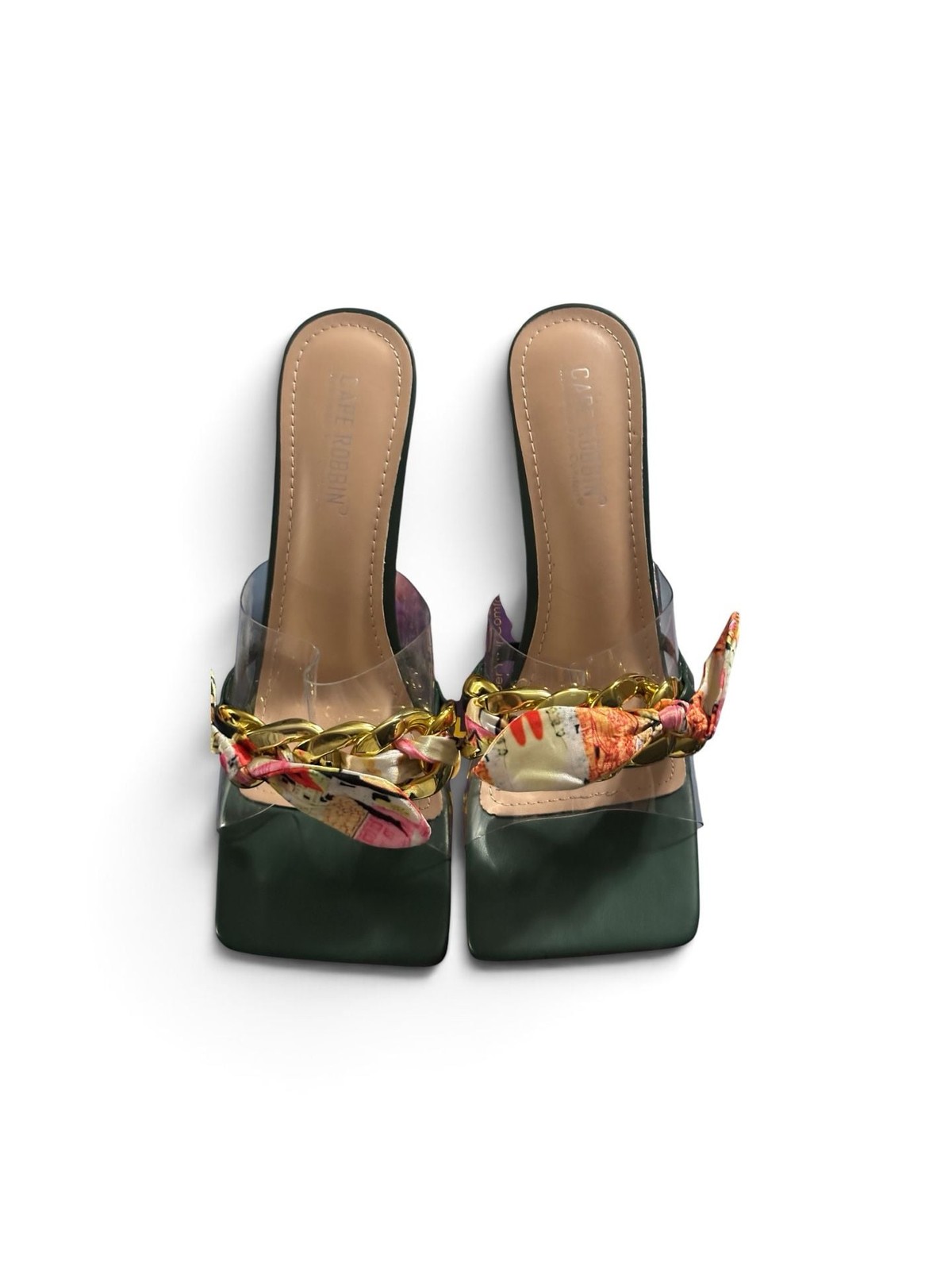 Cape Robbin Concur Stiletto High Heel Sandals with Scarf and Chain Detail