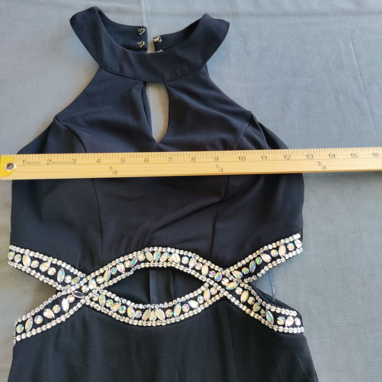 Formal Halter-Neck Cutout Bejeweled Black Prom Sexy High Split Dress Y2K Women 3