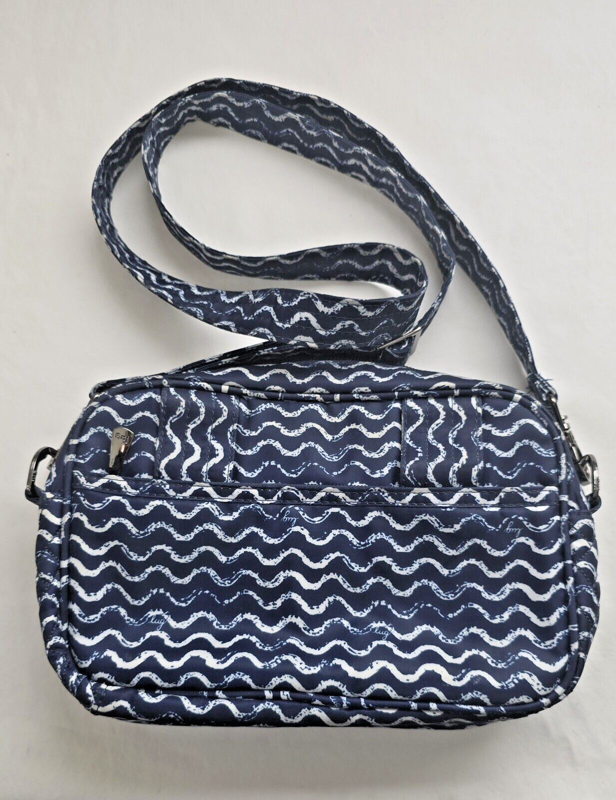 Lug Carousel Convertible Crossbody Navy White Waves Classic Purse *Small Tear*